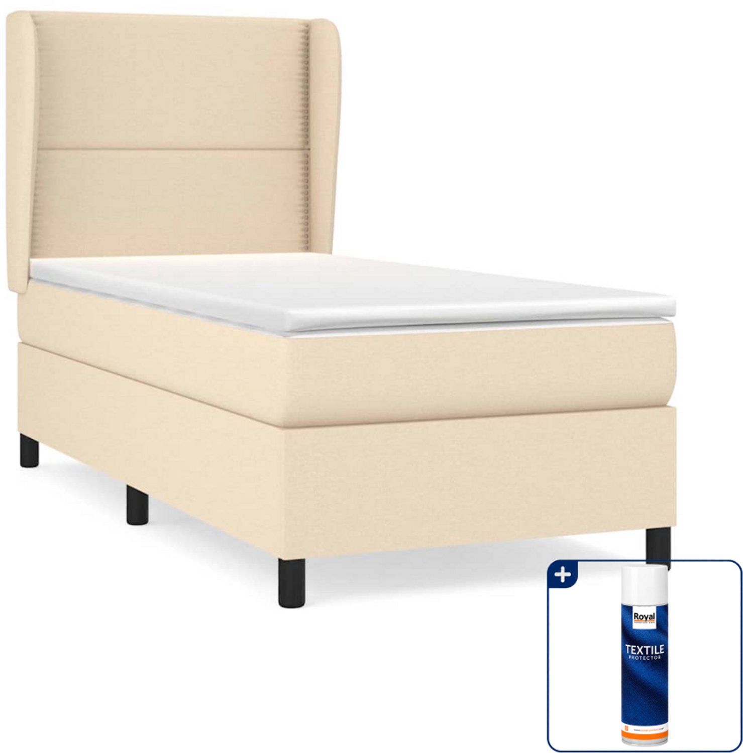 vidaXL boxspring met matras - 100 x 200 cm - stof - crèmekleurig - Inclusief textielbeschermer 500 ml