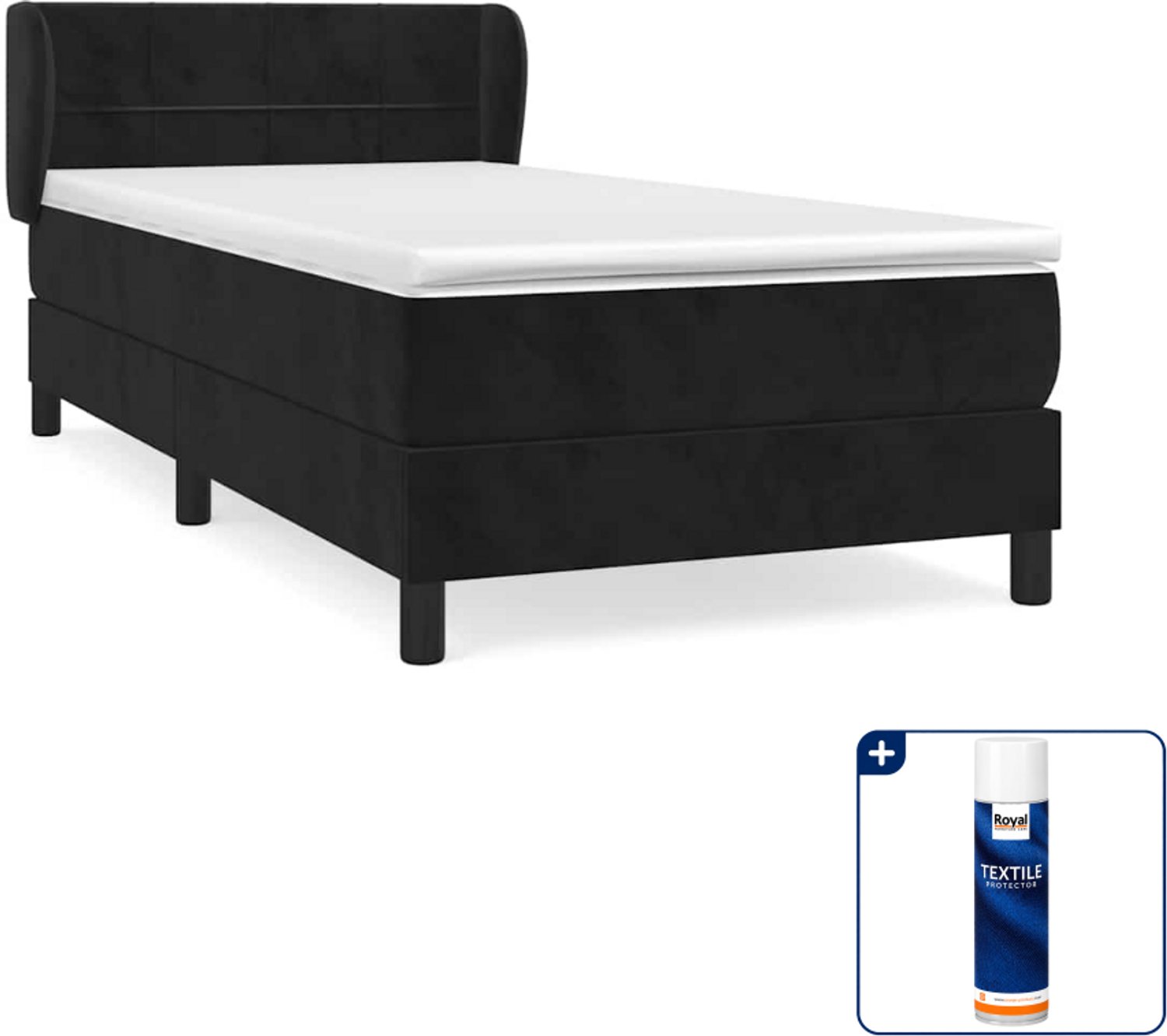 vidaXL boxspring met matras 90 x 200 cm - fluweel - zwart - Inclusief textielbeschermer 500 ml