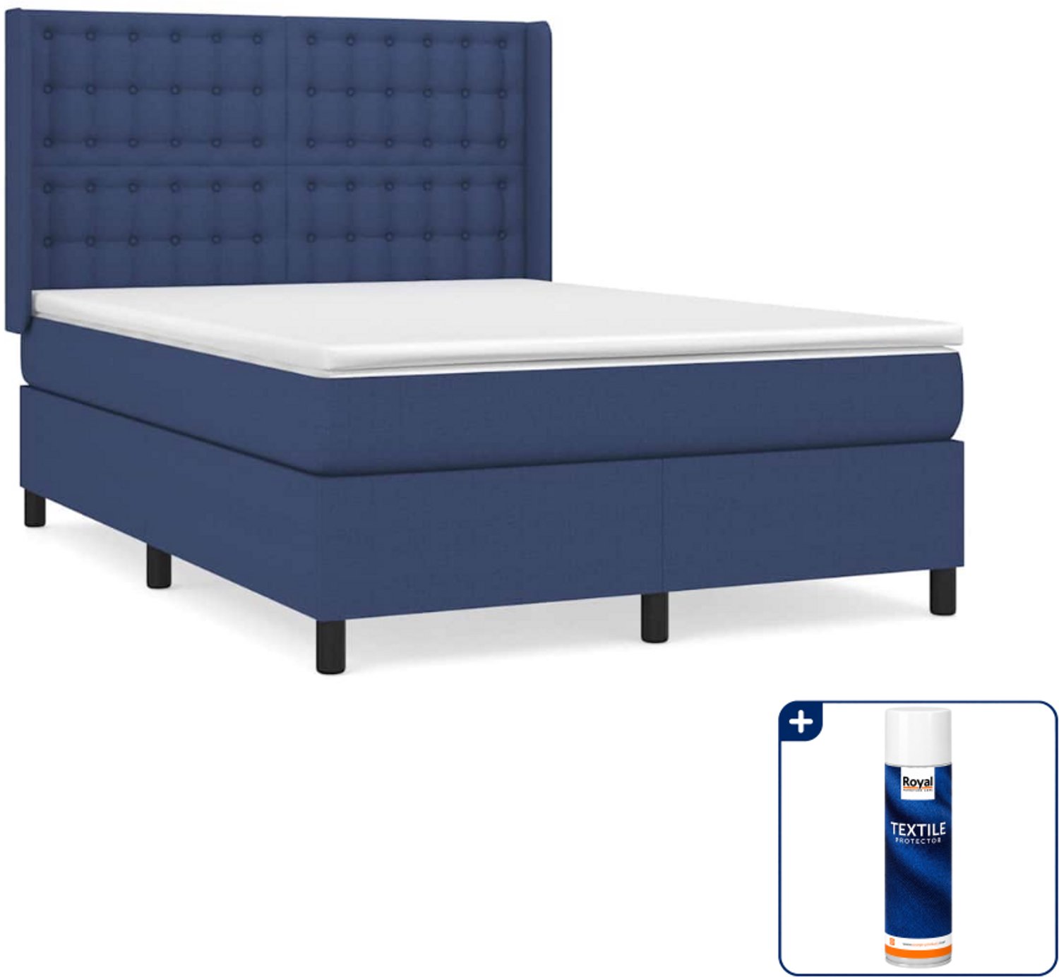 vidaXL Boxspring Small double - 140 x 200 cm - blauw - Inclusief textielbeschermer 500 ml