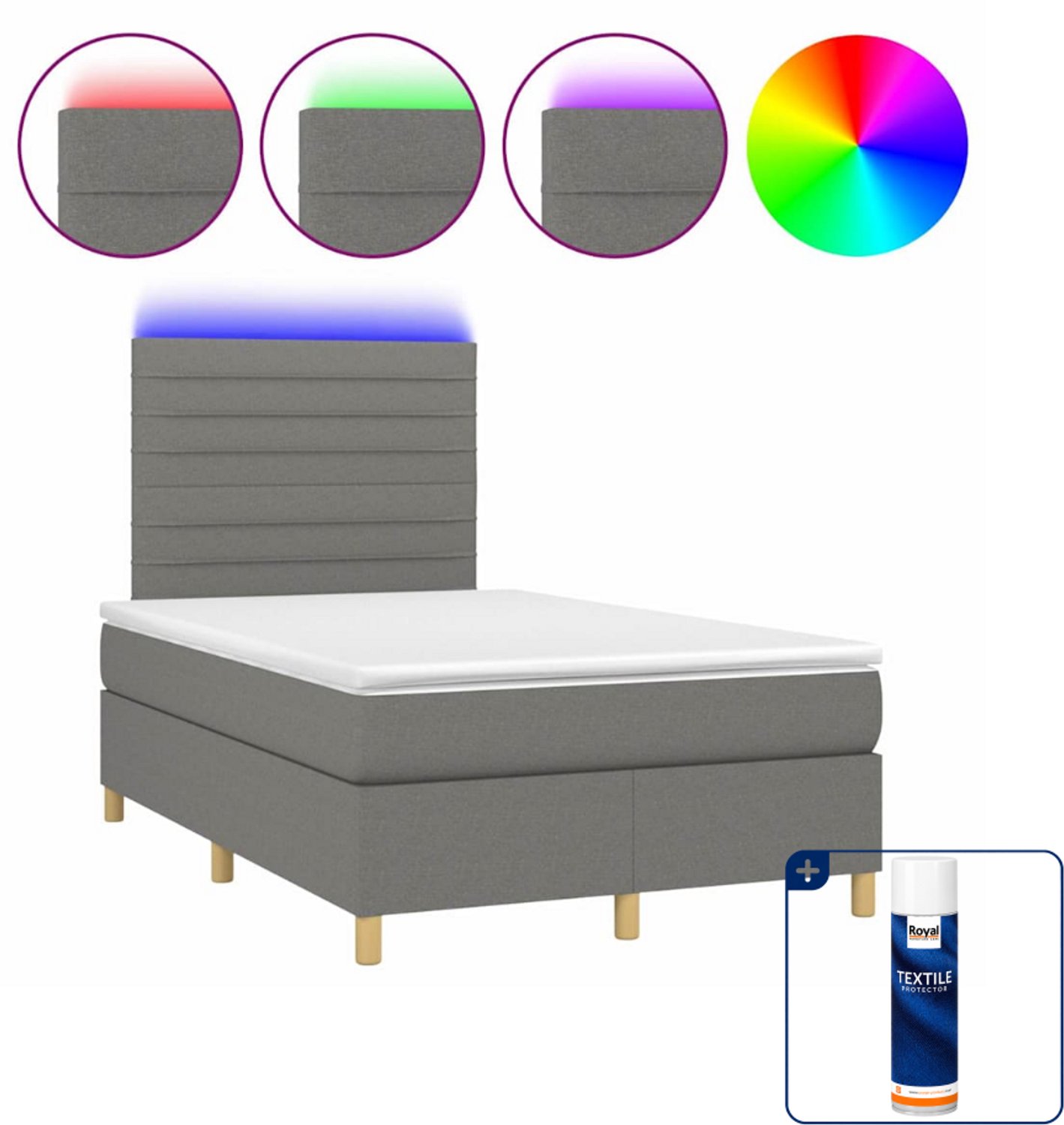 vidaXL boxspring met matras en led - 120 x 200 cm - donkergrijs - Inclusief textielbeschermer 500 ml