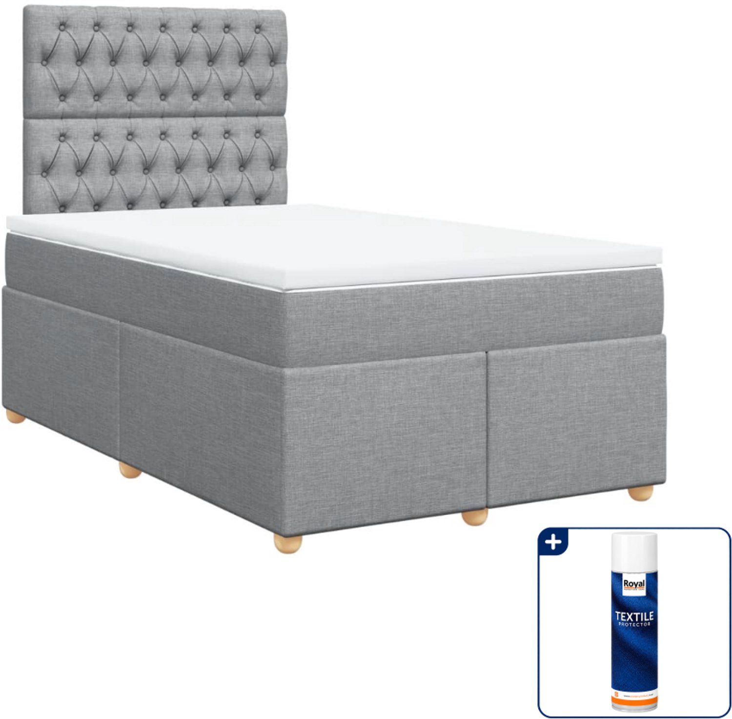 vidaXL boxspring met matras 120 x 190 cm - lichtgrijs - Inclusief textielbeschermer 500 ml
