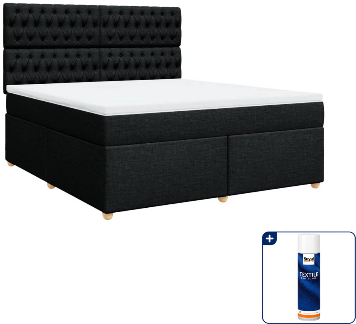 vidaXL Boxspring Kingsize - 180 x 200 cm - zwart - Inclusief textielbeschermer 500 ml