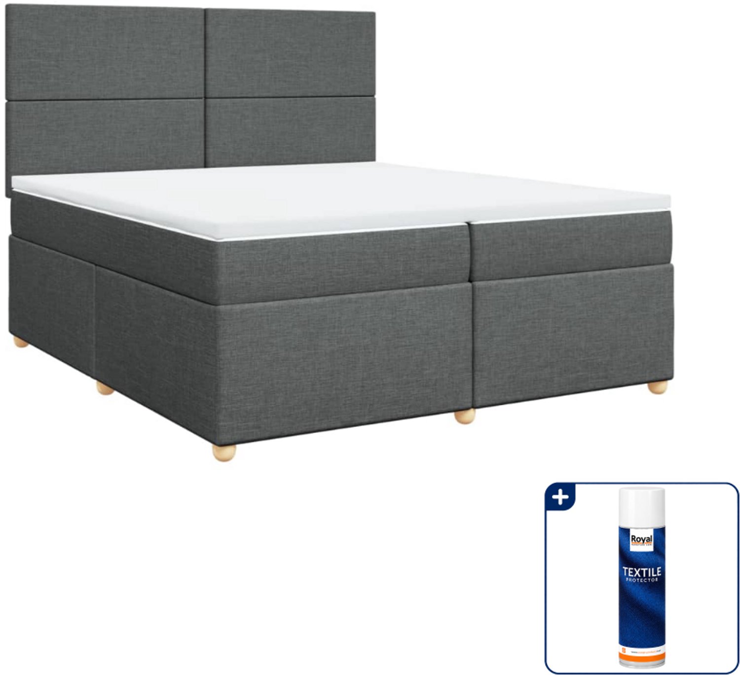 vidaXL boxspring met matras Super kingsize - 200 x 200 cm - donkergrijs - Inclusief textielbeschermer 500 ml