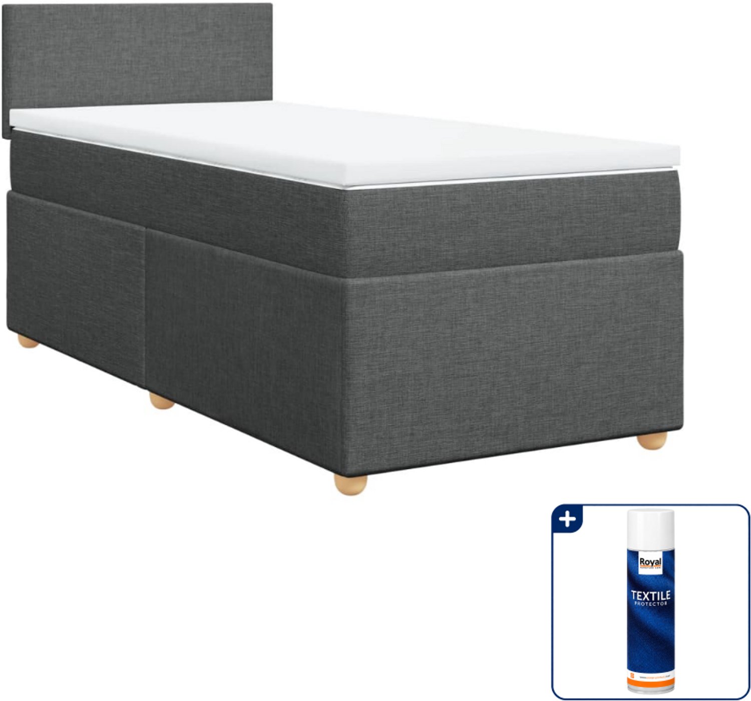 vidaXL boxspring met matras 90 x 200 cm - stof - donkergrijs - Inclusief textielbeschermer 500 ml