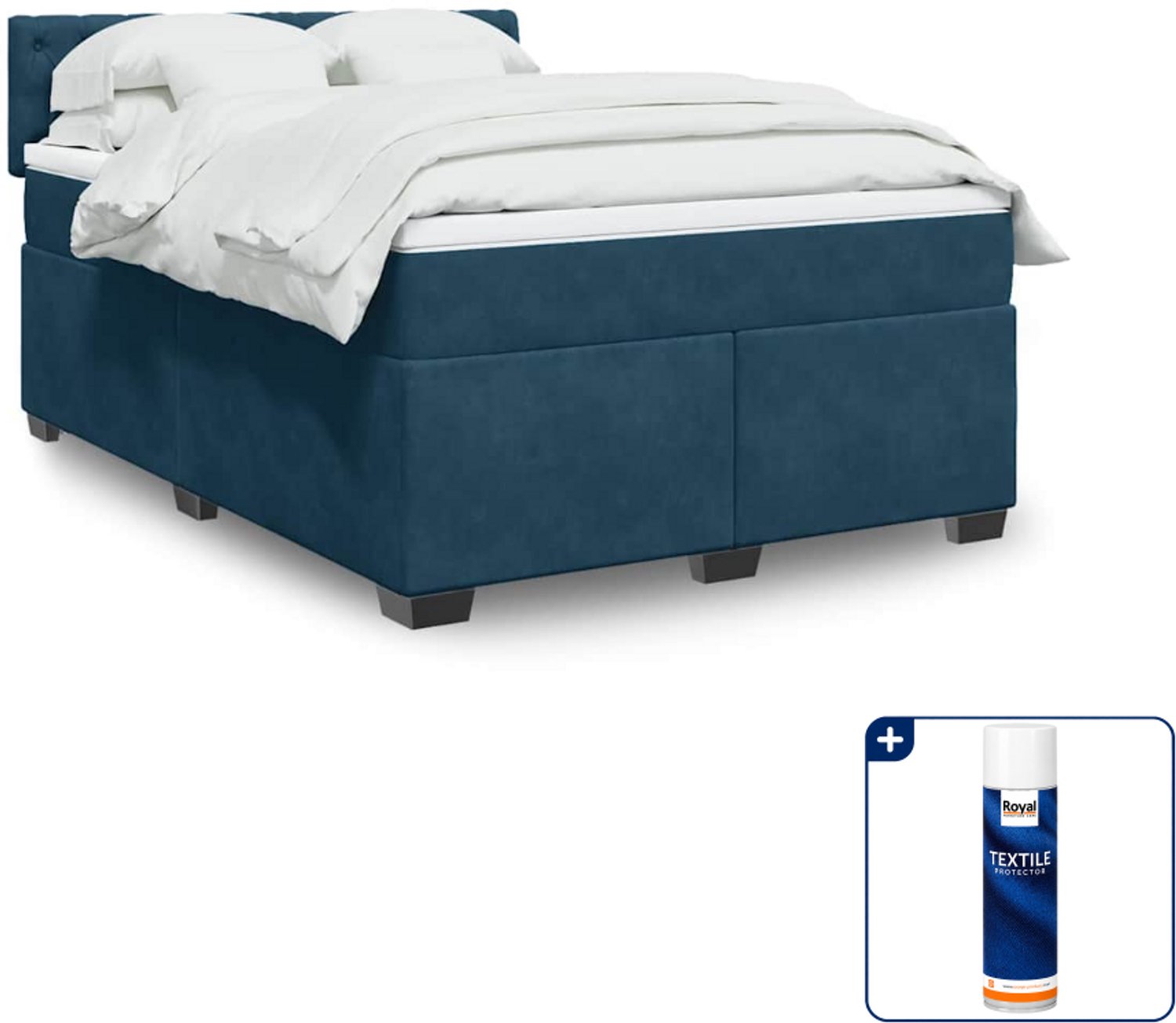 vidaXL Queensize boxspring met matras - 160 x 200 cm - blauw - Inclusief textielbeschermer 500 ml