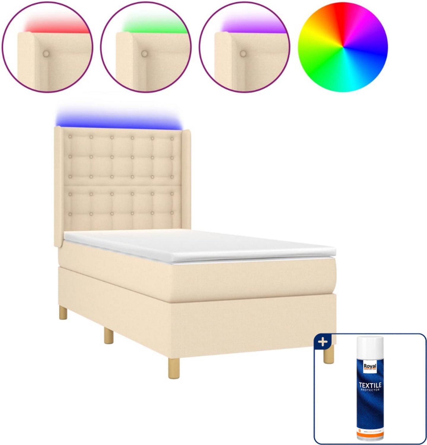 vidaXL boxspring met matras en led - 100 x 200 cm - crème - Inclusief textielbeschermer 500 ml