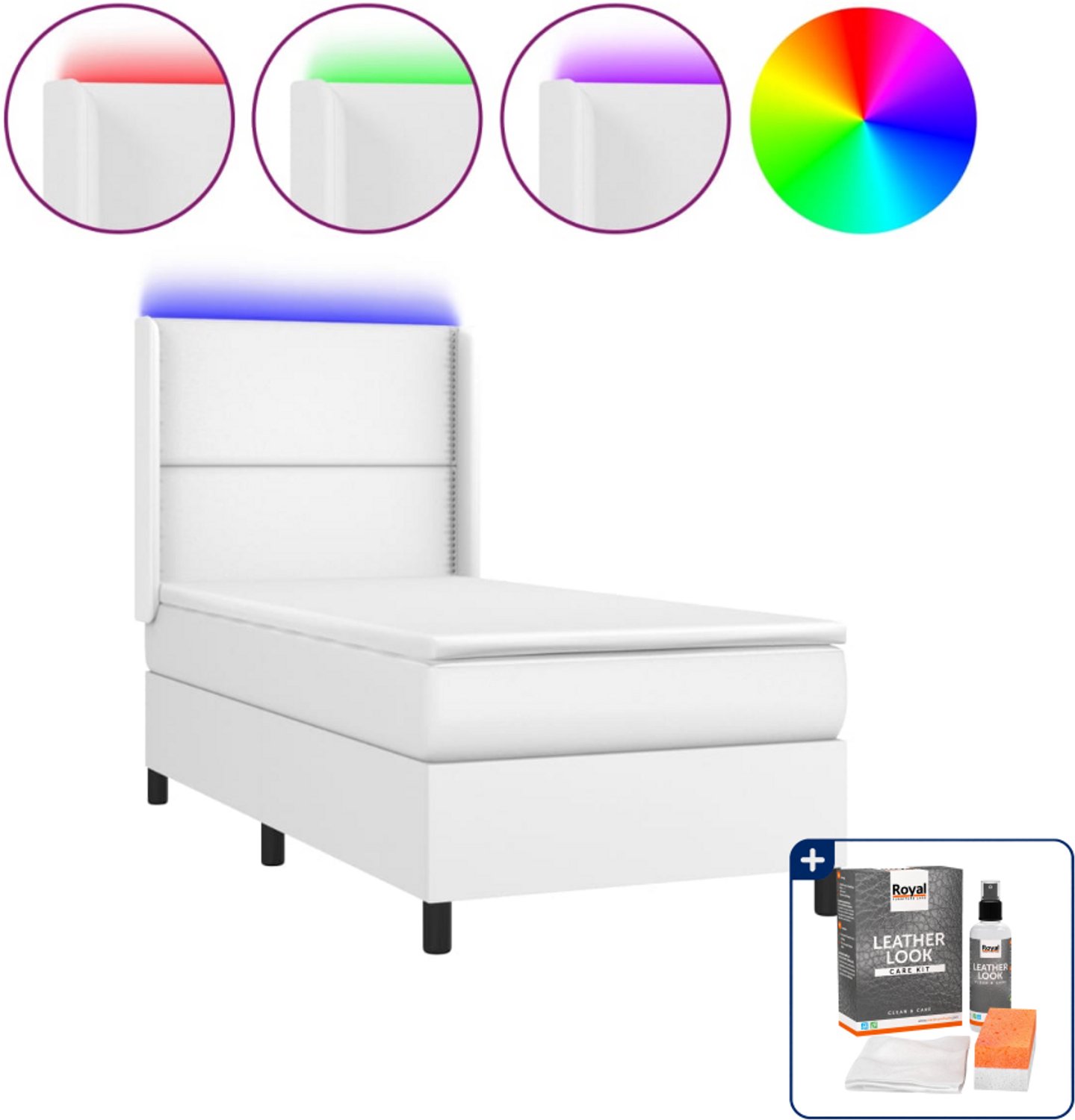 vidaXL boxspring met matras en led - 100 x 200 cm - wit - Inclusief onderhoudsset voor kunstleer 150 ml