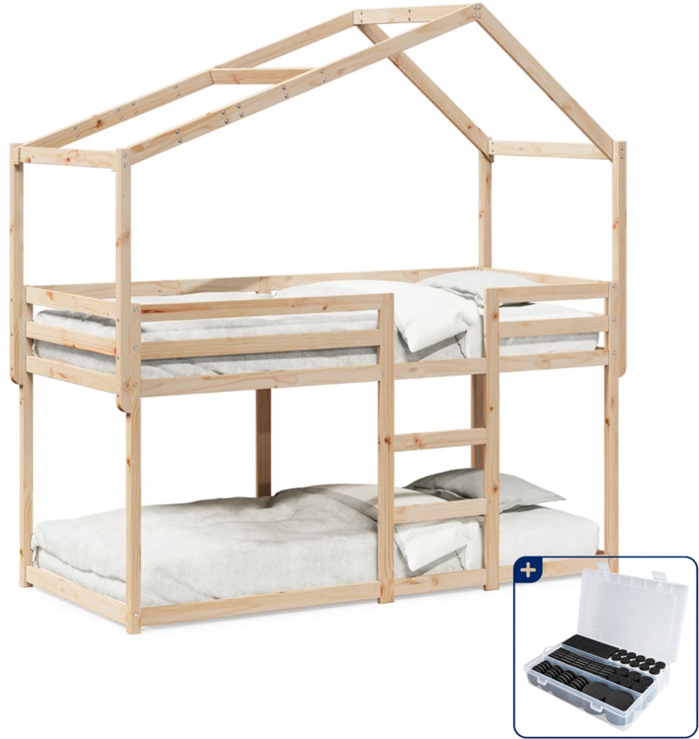 vidaXL stapelbed met bedhuis - 90 x 190 cm - massief grenenhout - Inclusief antikrasvilt 177-delig Bruin