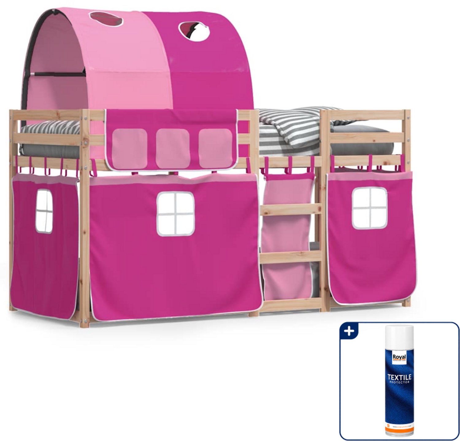 vidaXL stapelbed - 90 x 190 cm - grenenhout - roze - Inclusief textielbeschermer 500 ml Zwart