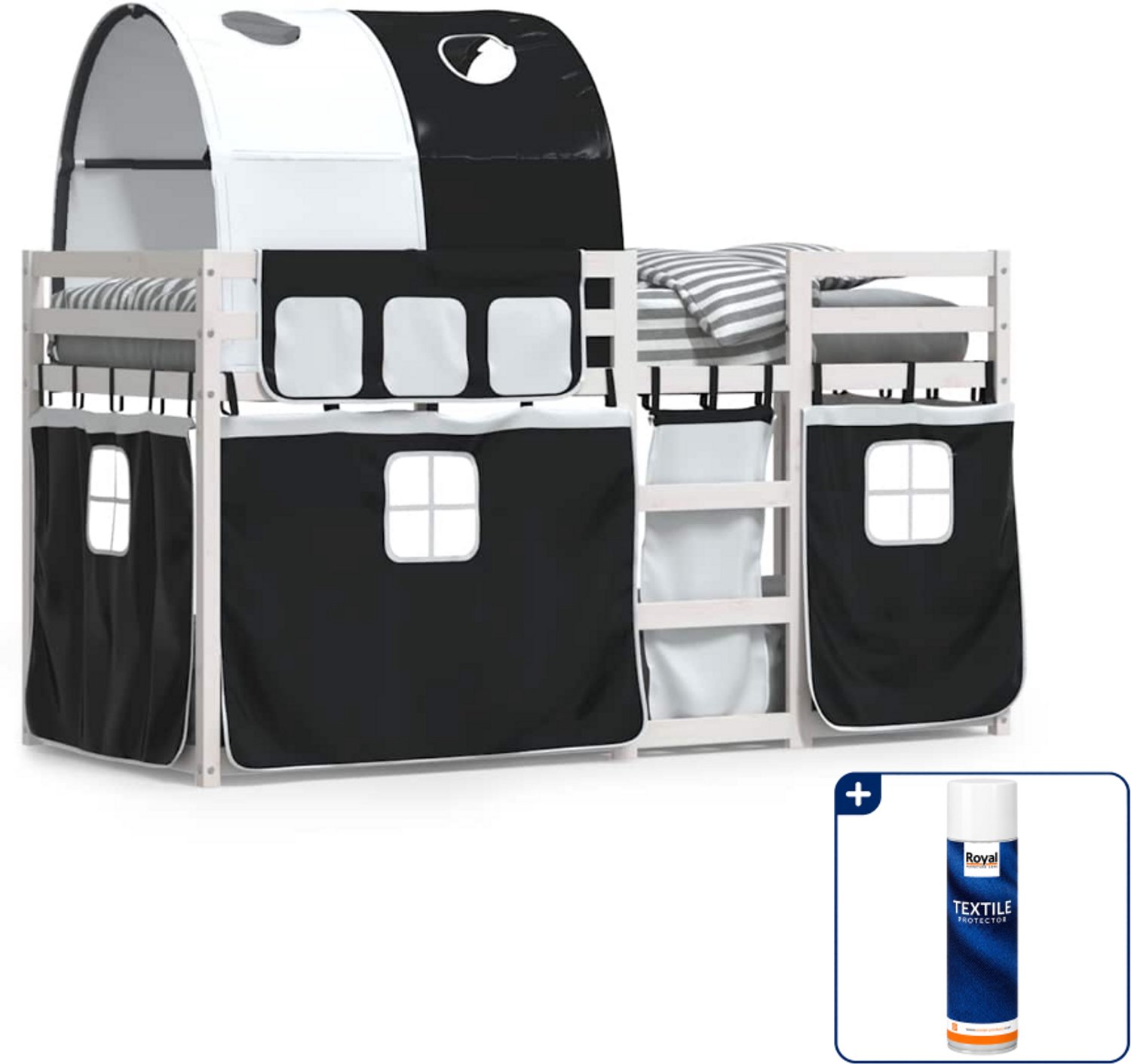 vidaXL stapelbed met gordijnen - 80 x 200 cm - grenenhout - wit - Inclusief textielbeschermer 500 ml