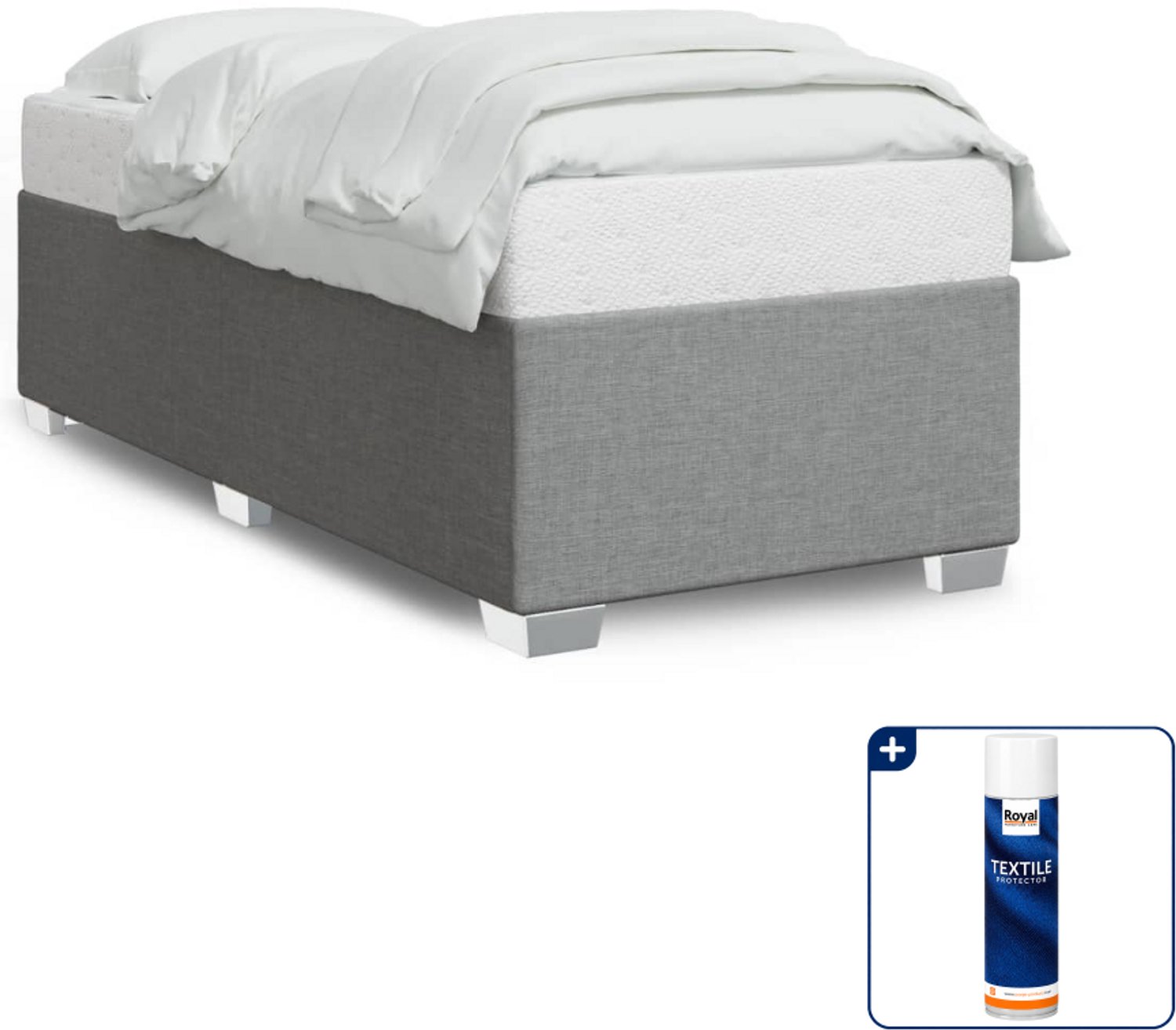 vidaXL bedframe - 90 x 200 cm - stof - lichtgrijs - Inclusief textielbeschermer 500 ml Zwart