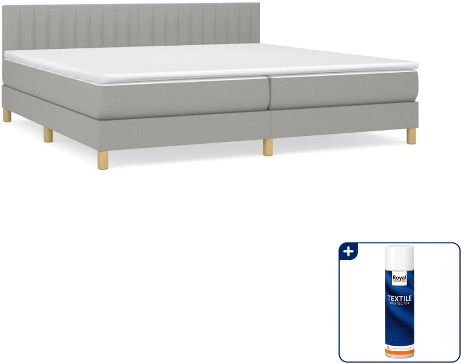 vidaXL Boxspring - Super kingsize - 200 x 200 cm - lichtgrijs - Inclusief textielbeschermer 500 ml