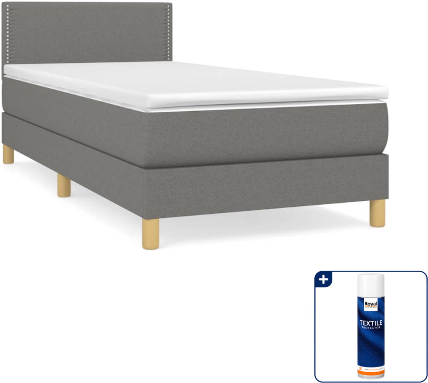 vidaXL boxspring met matras - 80 x 200 cm - donkergrijs - Inclusief textielbeschermer 500 ml