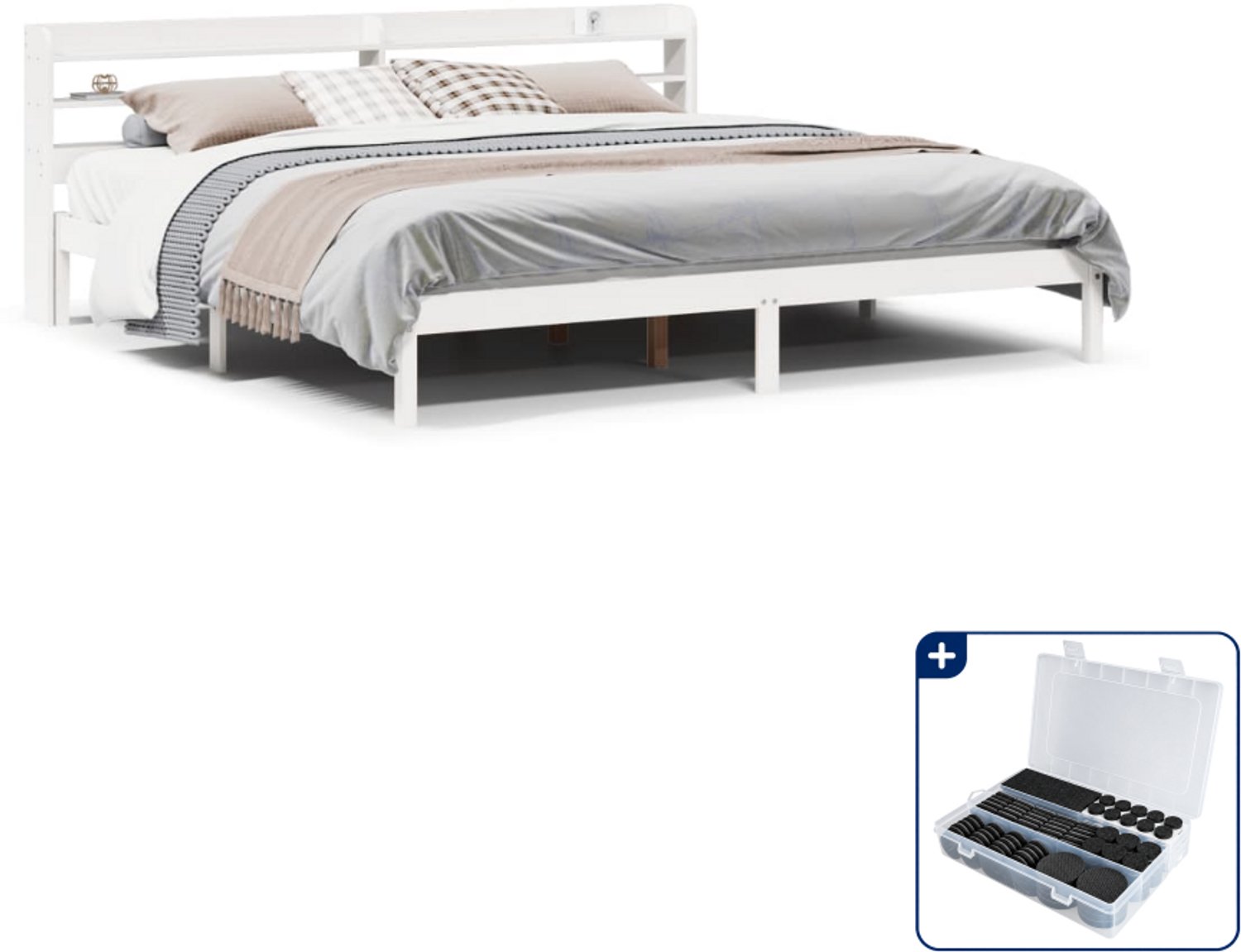 vidaXL bedframe - 200 x 200 cm - massief grenenhout - wit - Inclusief antikrasvilt 177-delig Bruin