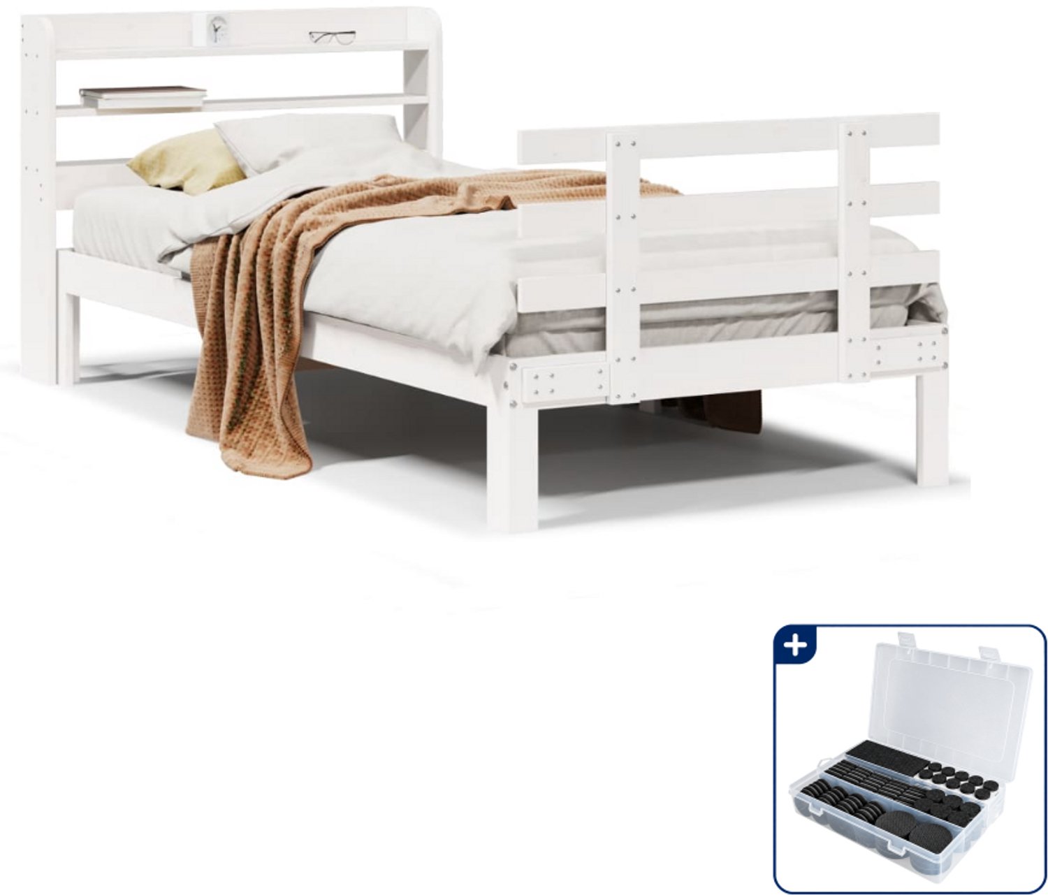 vidaXL bedframe 90 x 190 cm - massief grenenhout - wit - Inclusief antikrasvilt 177-delig