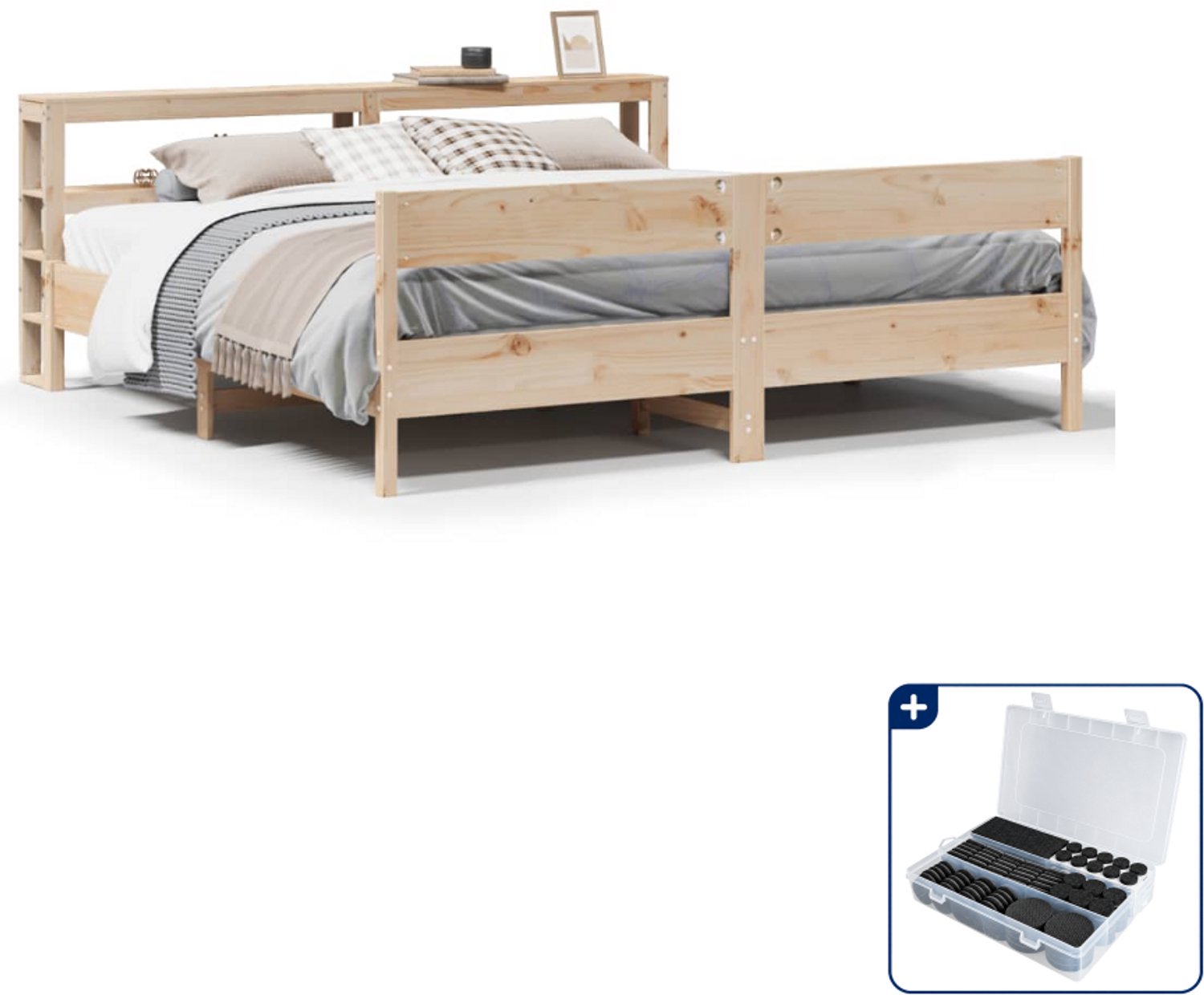 vidaXL Bedframe - Kingsize - 180 x 200 cm - massief grenenhout - Inclusief antikrasvilt 177-delig Bruin