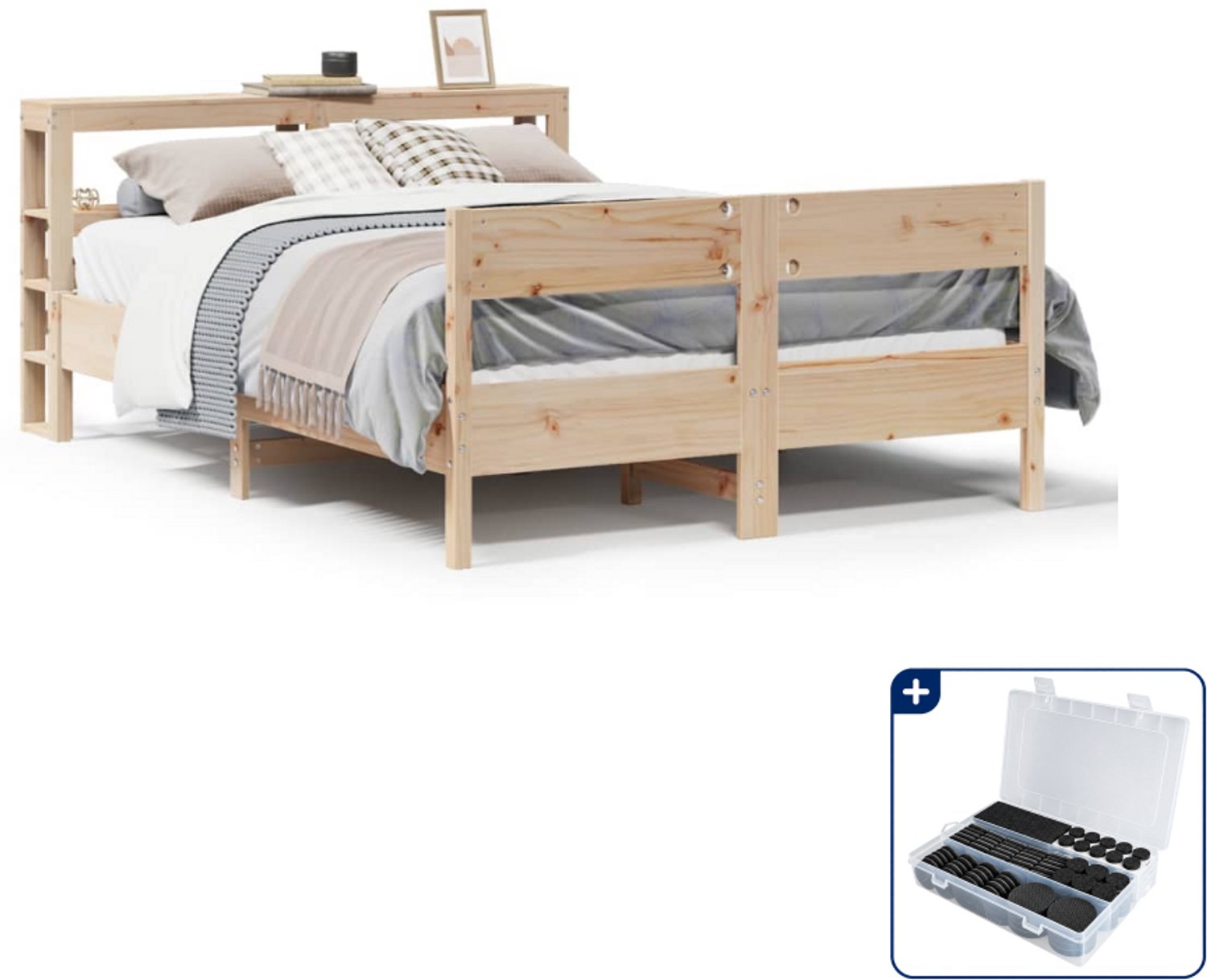 vidaXL bedframe - Small double - 140 x 200 cm - massief grenenhout - Inclusief antikrasvilt 177-delig Bruin