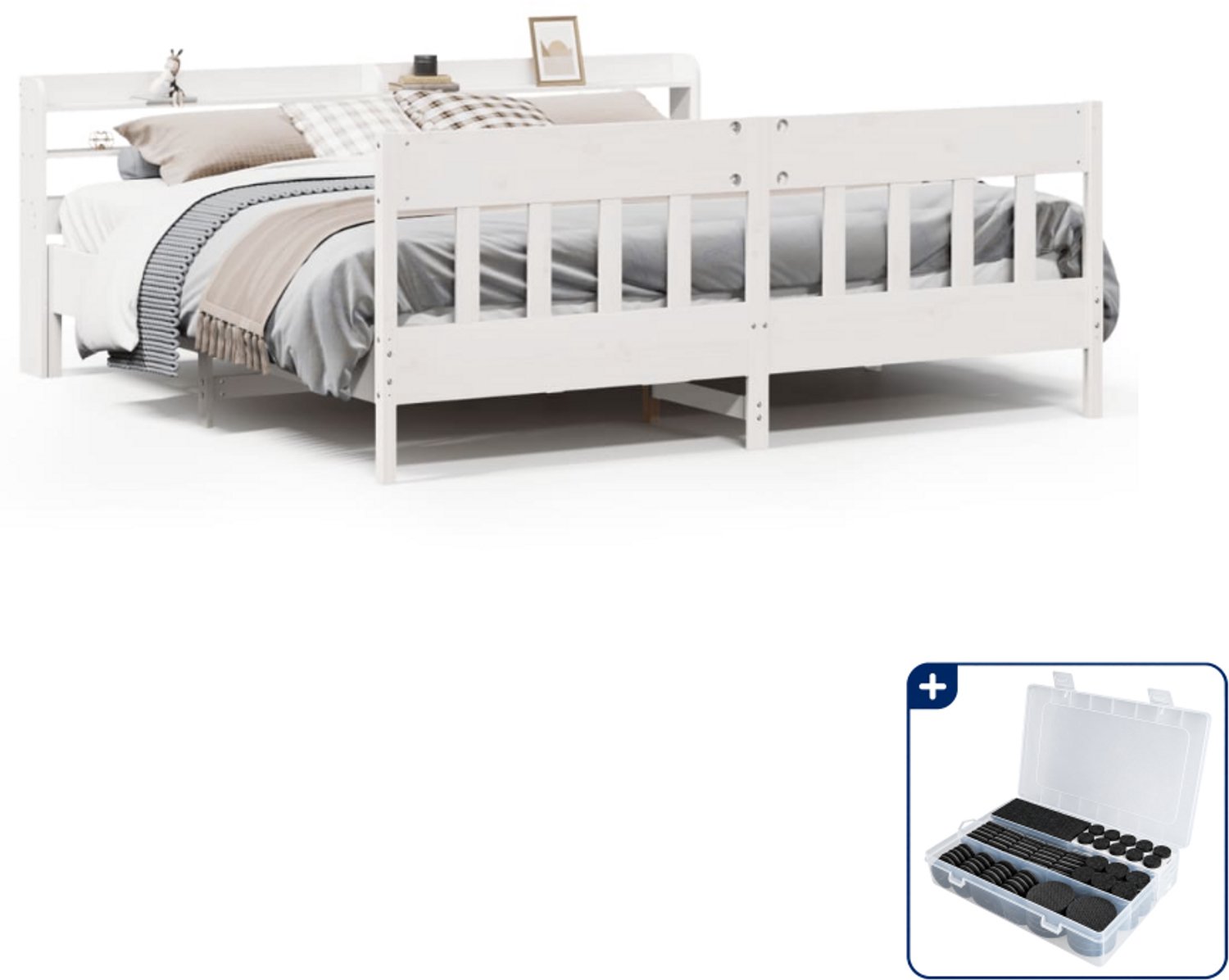 vidaXL bedframe - 200 x 200 cm - massief grenenhout - wit - Inclusief antikrasvilt 177-delig Bruin