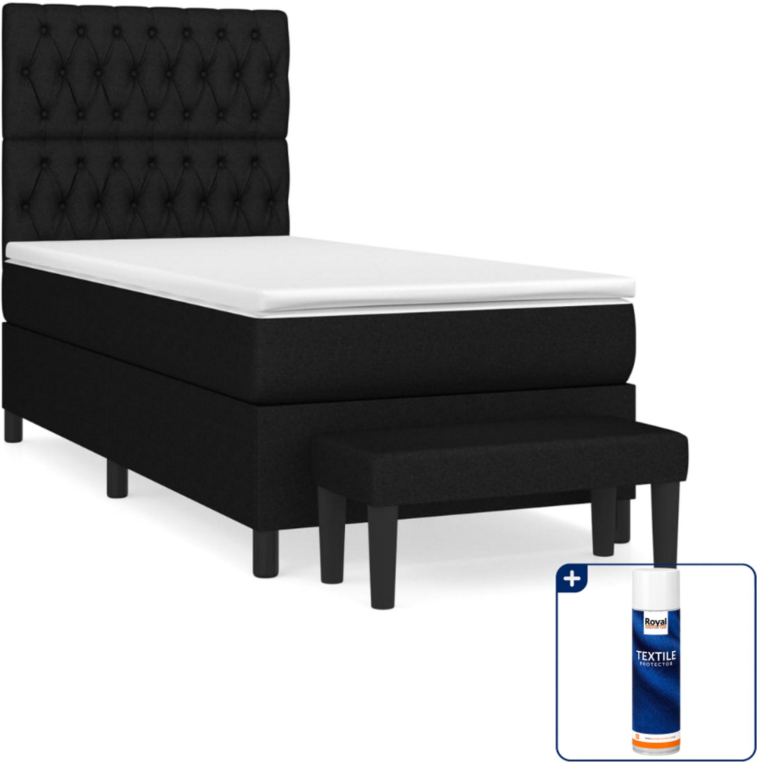 vidaXL boxspring met matras en bank - 90 x 190 cm - zwart - Inclusief textielbeschermer 500 ml