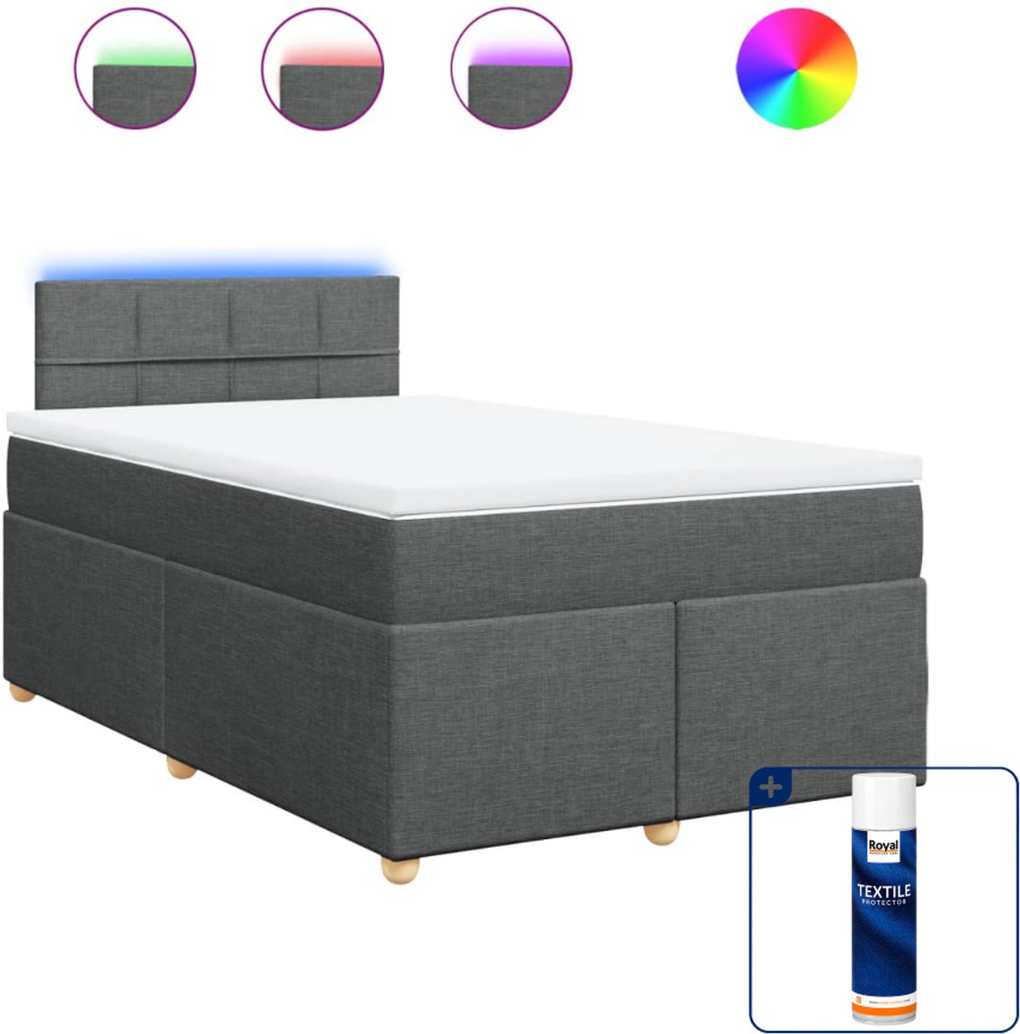 vidaXL boxspring met matras - 120 x 200 cm - stof - donkergrijs - Inclusief textielbeschermer 500 ml