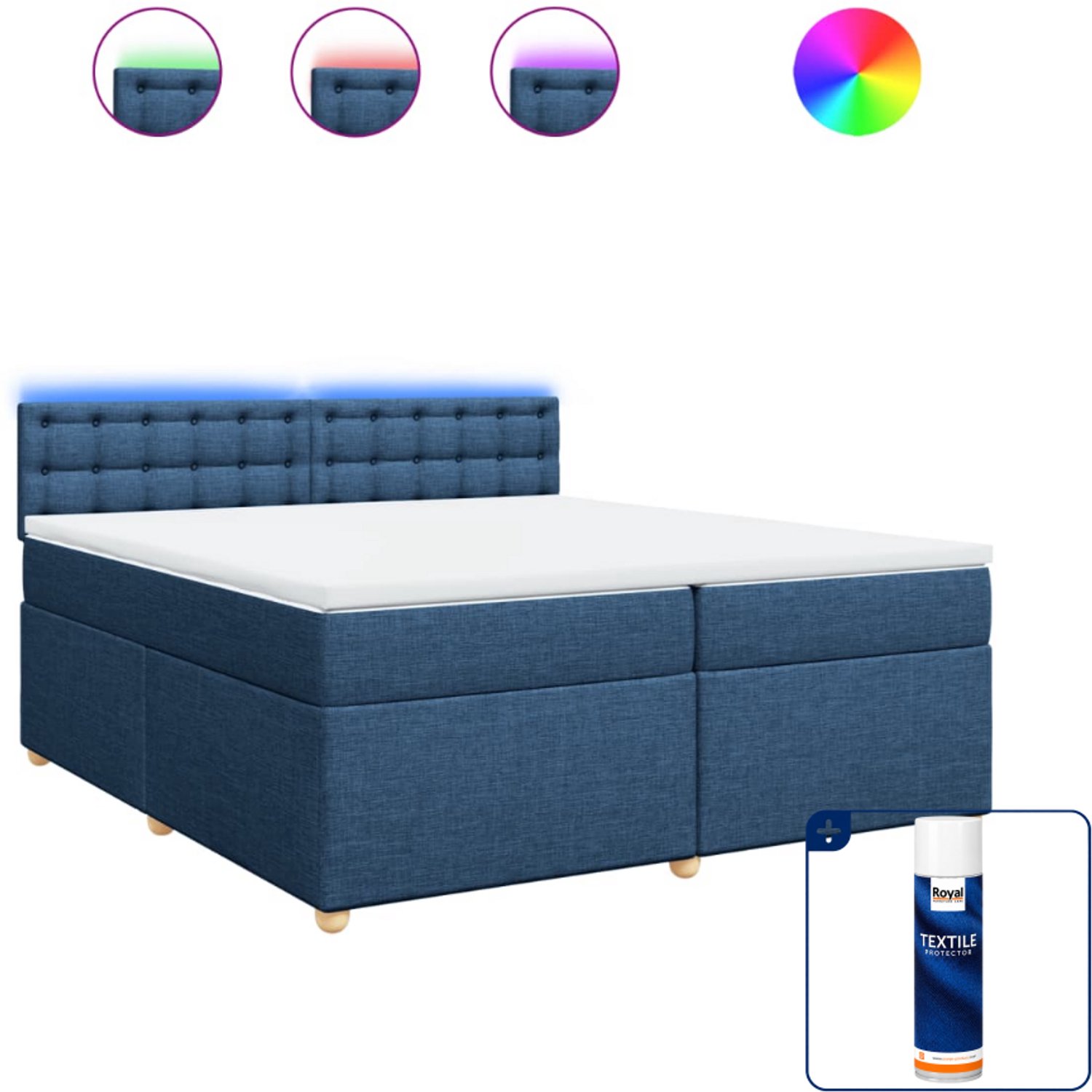 vidaXL boxspring - 200 x 200 cm - stof - blauw - Inclusief textielbeschermer 500 ml