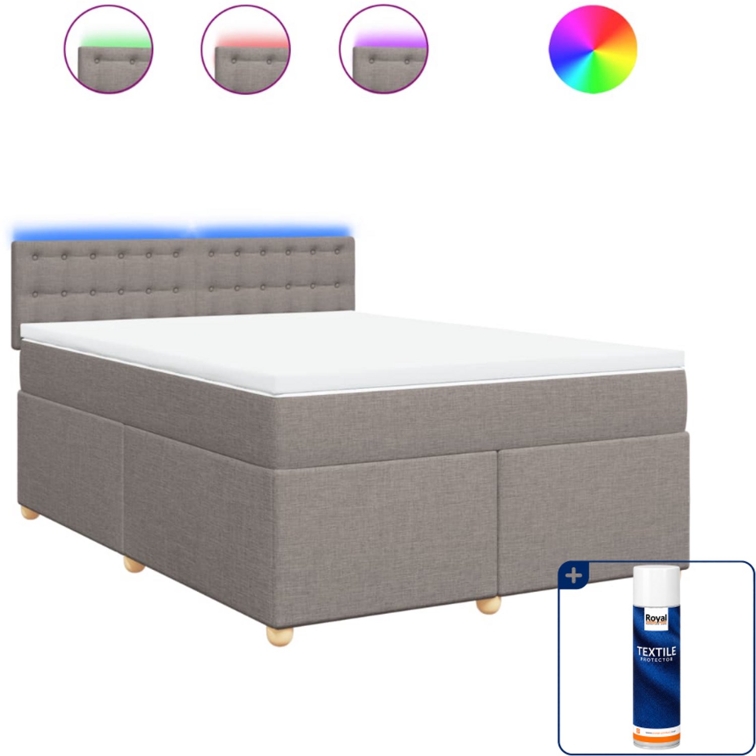 vidaXL Queensize boxspring met matras - 160x200 cm - taupe - Inclusief textielbeschermer 500 ml