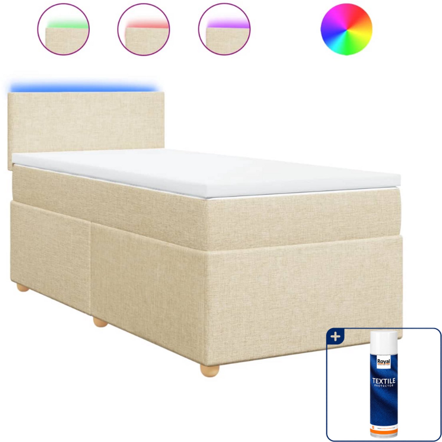 vidaXL boxspring met matras 90 x 190 cm - stof - crèmekleurig - Inclusief textielbeschermer 500 ml