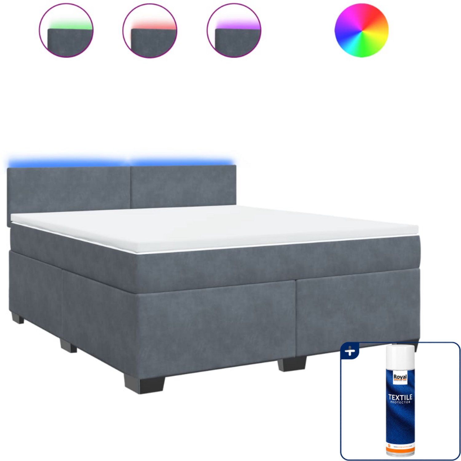 vidaXL Kingsize boxspring met matras - 180 x 200 cm - donkergrijs - Inclusief textielbeschermer 500 ml