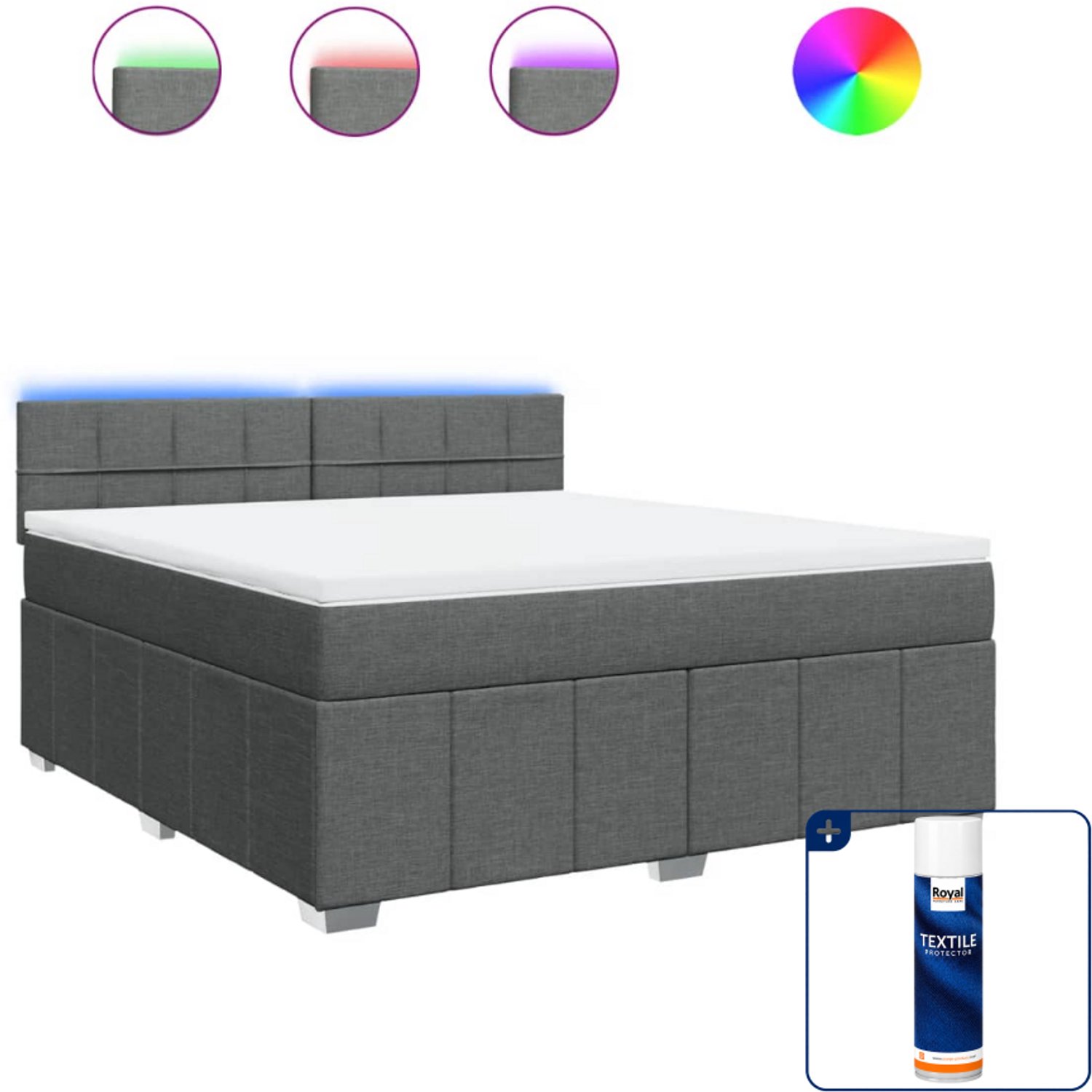 vidaXL boxspring met matras - Kingsize - 180 x 200 cm - donkergrijs - Inclusief textielbeschermer 500 ml