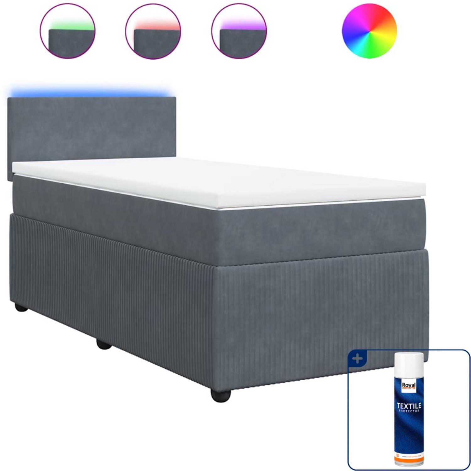 vidaXL boxspring met matras - 90 x 200 cm - fluweel - donkergrijs - Inclusief textielbeschermer 500 ml
