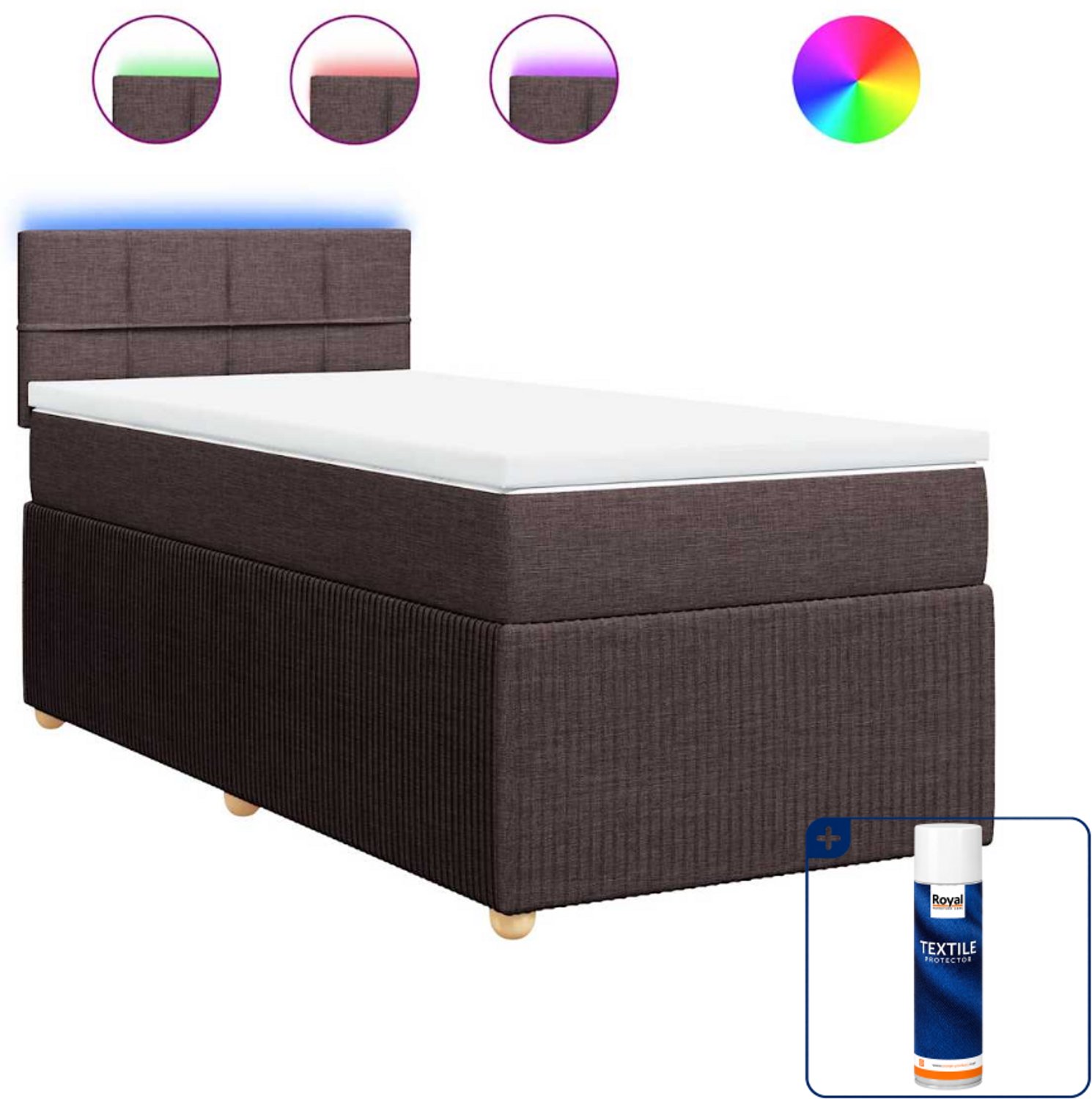 vidaXL boxspring met matras - 90 x 190 cm - donkerbruin - Inclusief textielbeschermer 500 ml
