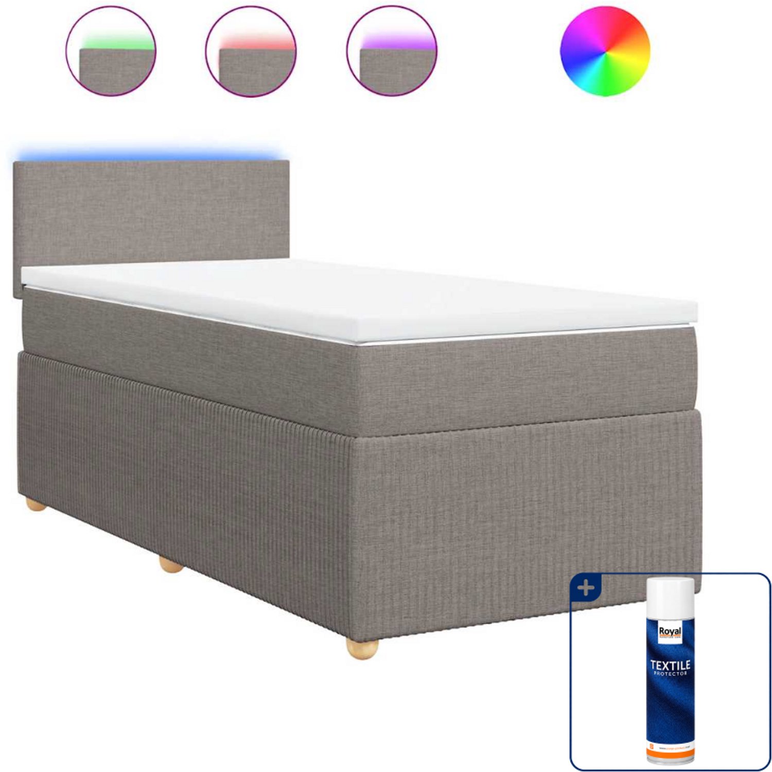 vidaXL boxspring met matras - 80 x 200 cm - stof - taupe - Inclusief textielbeschermer 500 ml