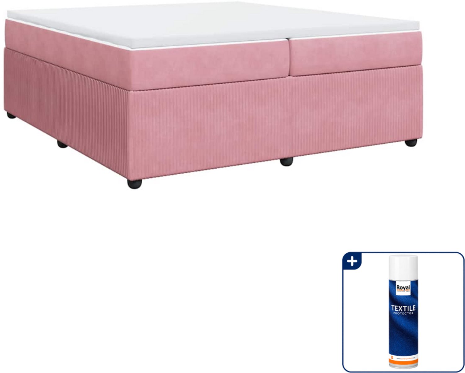 vidaXL Super kingsize boxspring met matras - 200 x 200 cm - roze - Inclusief textielbeschermer 500 ml