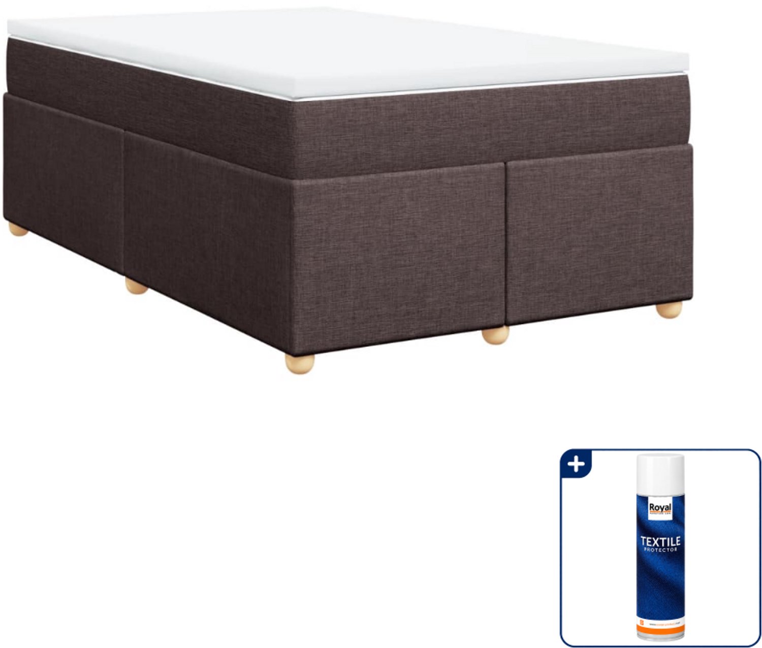 vidaXL boxspring met matras - 120 x 200 cm - stof - donkerbruin - Inclusief textielbeschermer 500 ml