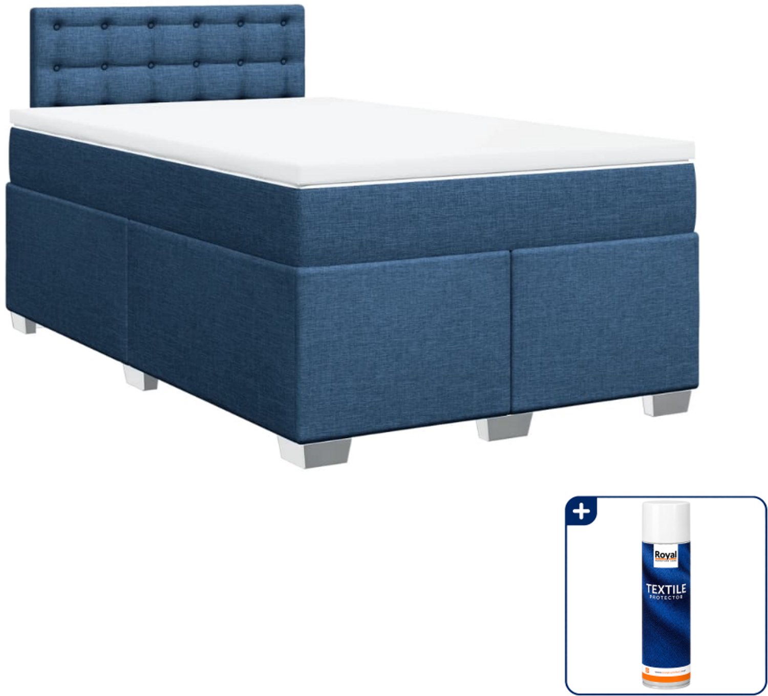 vidaXL boxspring met matras - 120 x 200 cm - blauw - Inclusief textielbeschermer 500 ml
