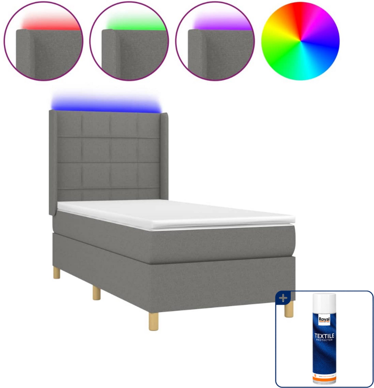 vidaXL boxspring met matras en led - 90 x 190 cm - donkergrijs - Inclusief textielbeschermer 500 ml