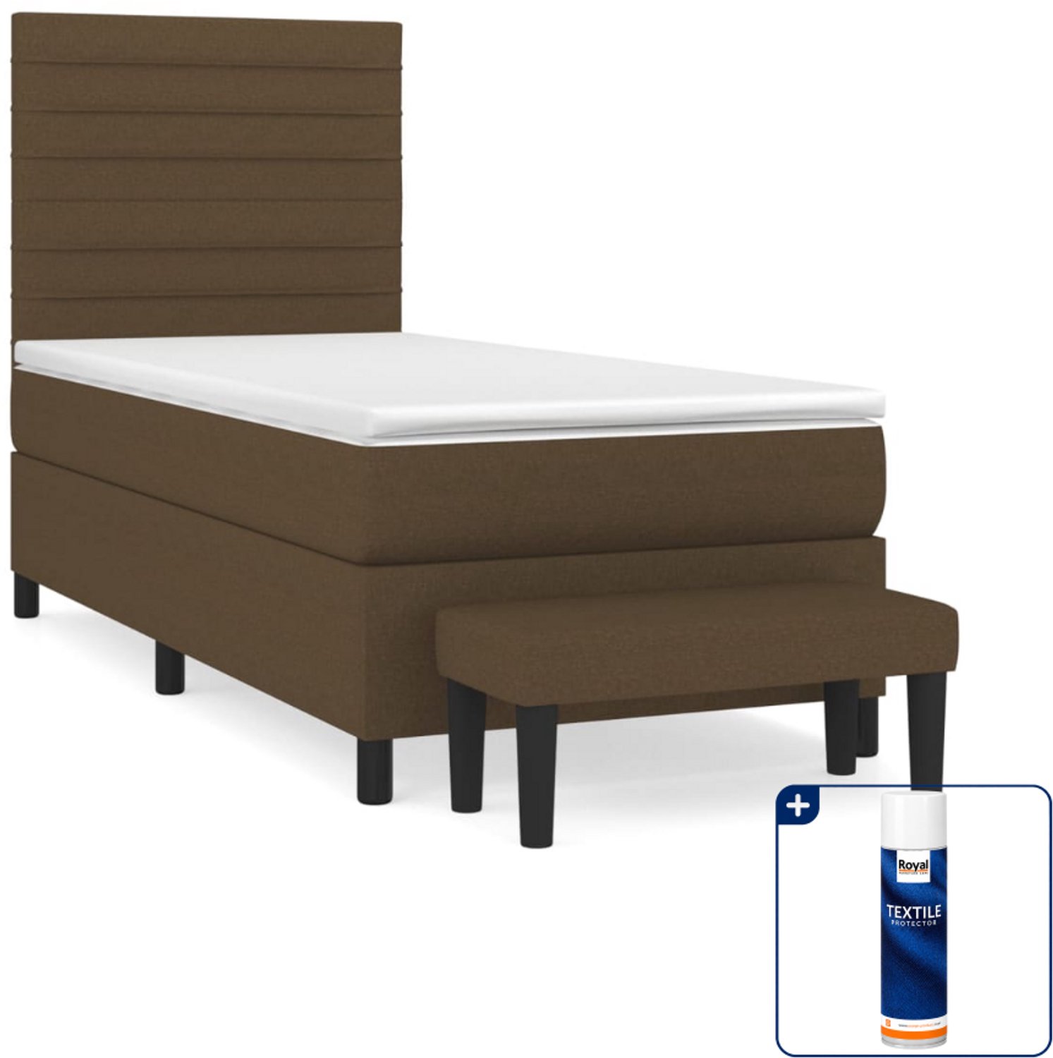 vidaXL boxspring met matras en bankje - 80 x 200 cm - donkerbruin - Inclusief textielbeschermer 500 ml