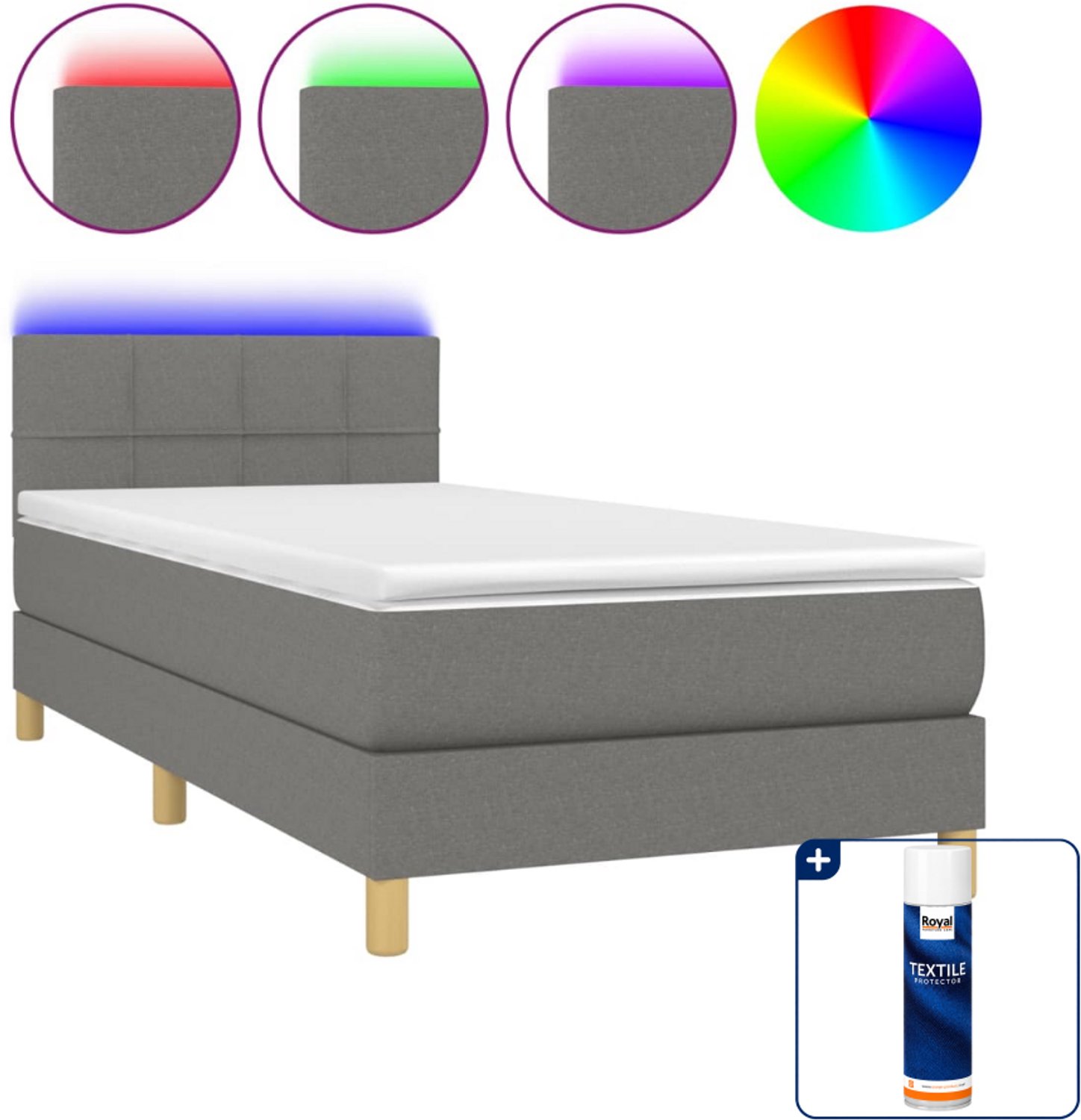 vidaXL boxspring met matras en led - 80 x 200 cm - donkergrijs - Inclusief textielbeschermer 500 ml