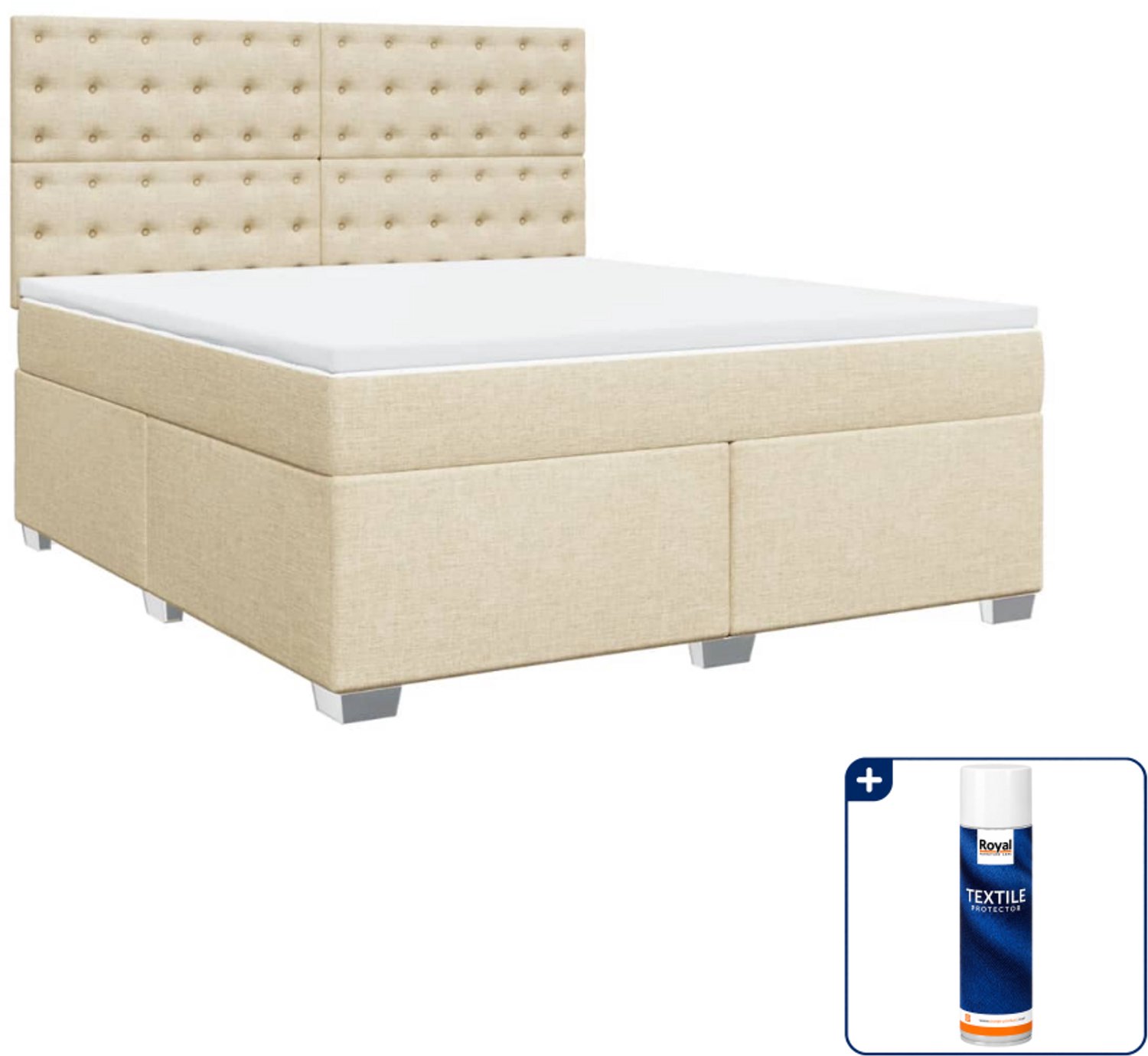 vidaXL Kingsize boxspring - 180 x 200 cm - stof - crèmekleurig - Inclusief textielbeschermer 500 ml