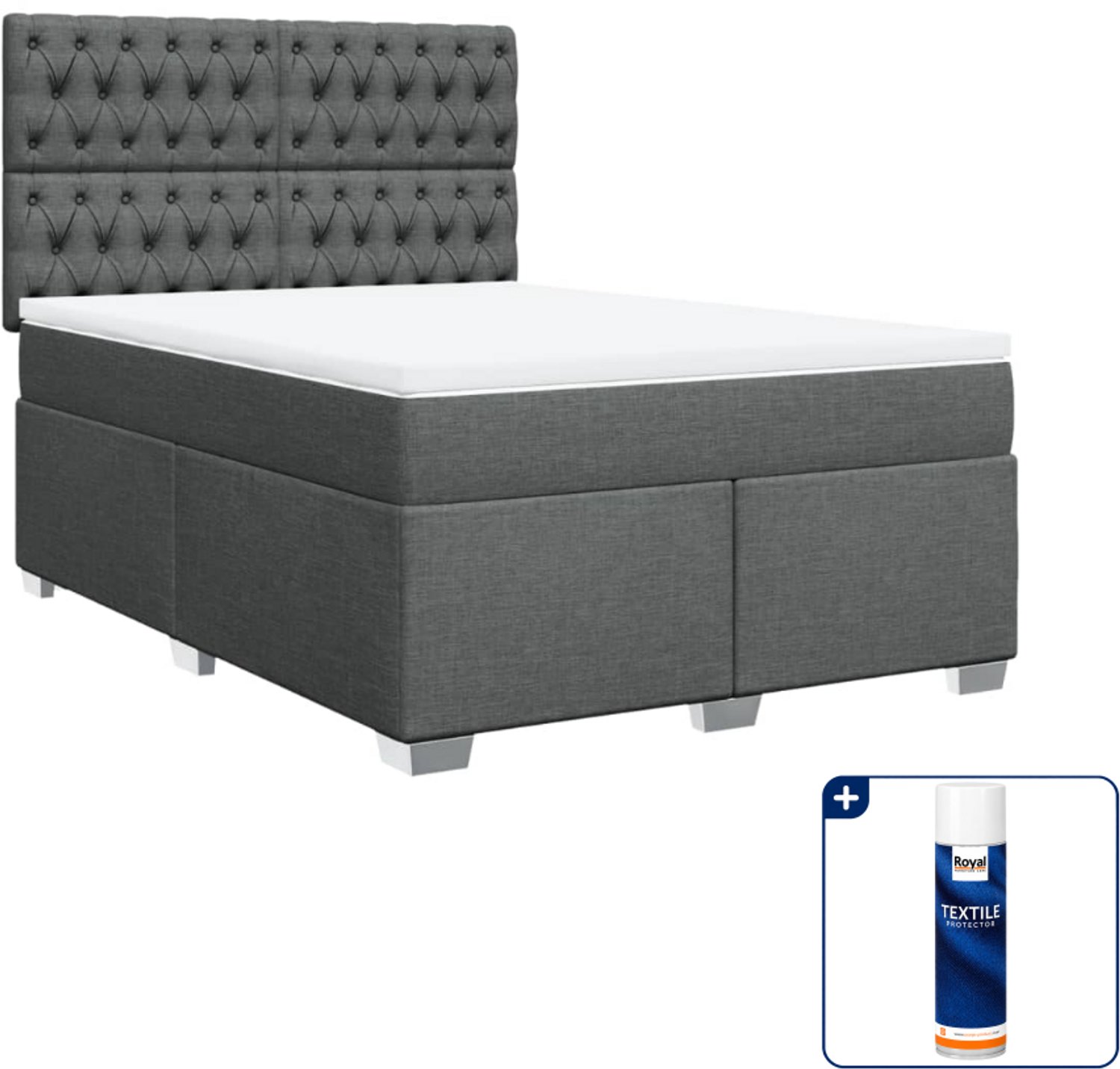 vidaXL boxspring met matras - Small double - 140 x 200 cm - donkergrijs - Inclusief textielbeschermer 500 ml