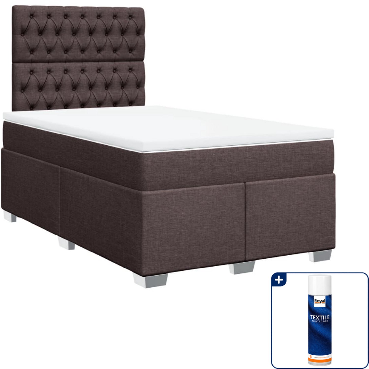 vidaXL Boxspring 120 x 200 cm - stof - donkerbruin - Inclusief textielbeschermer 500 ml