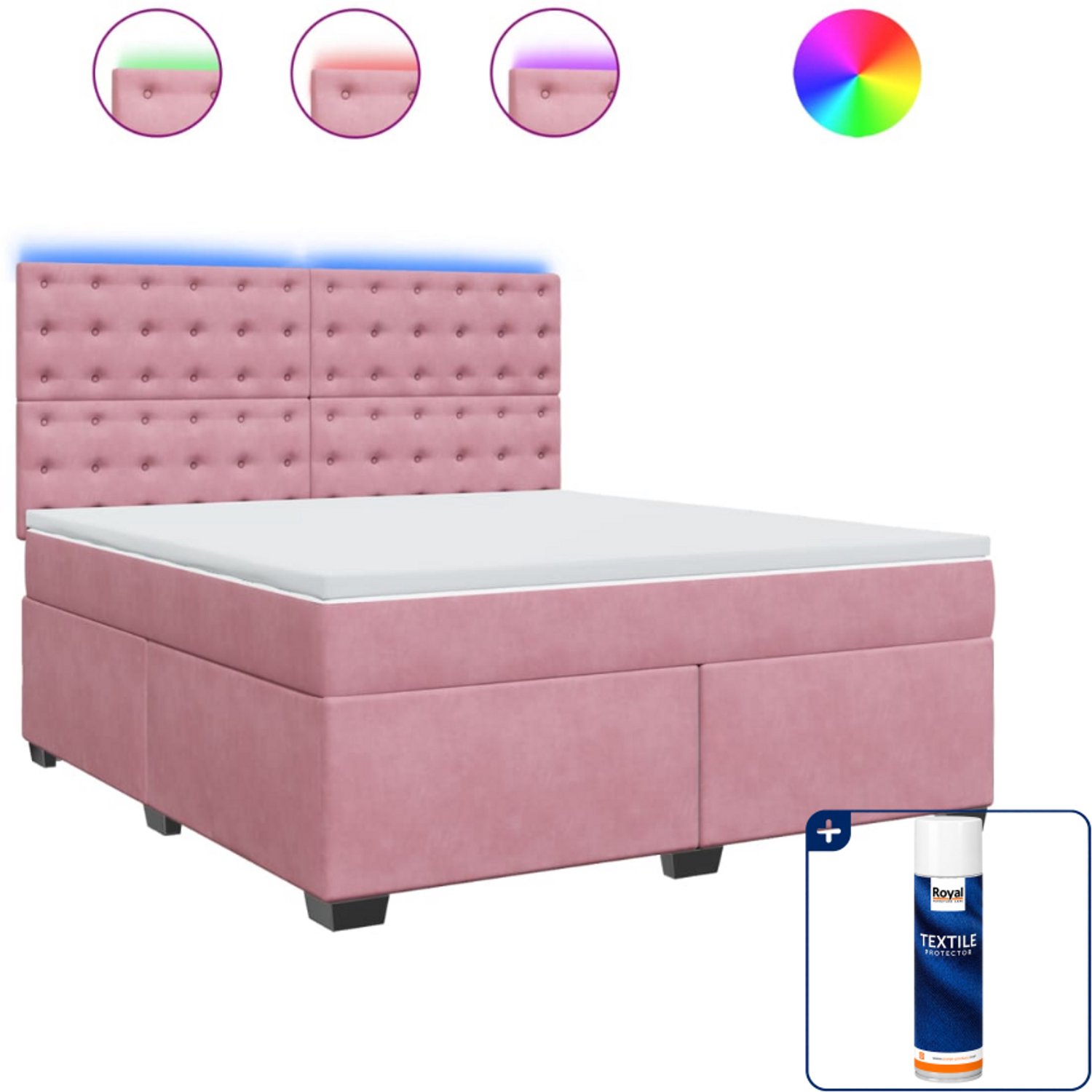 vidaXL Kingsize boxspring met matras - 180x200 cm - roze - Inclusief textielbeschermer 500 ml