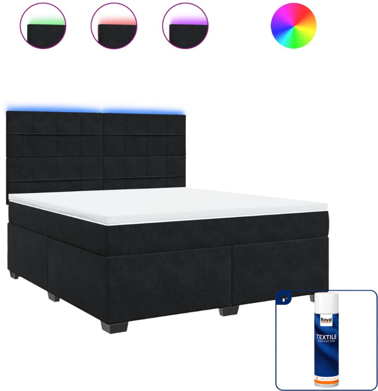 vidaXL Boxspring Kingsize - 180 x 200 cm - fluweel - zwart - Inclusief textielbeschermer 500 ml