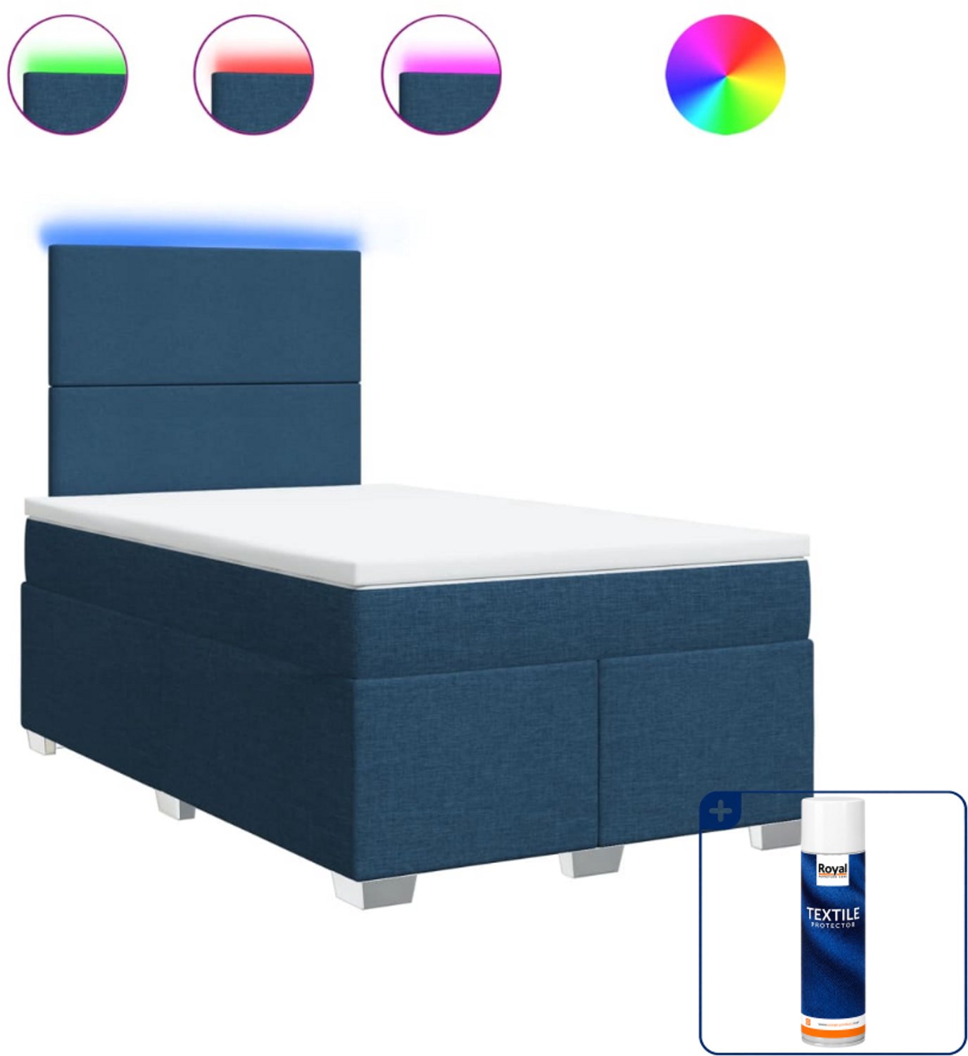 vidaXL Boxspring 120 x 200 cm - stof - blauw - Inclusief textielbeschermer 500 ml