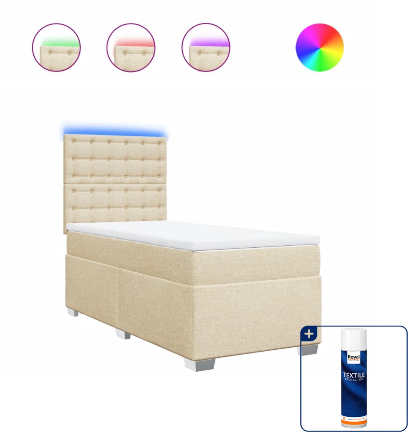 vidaXL boxspring met matras 100 x 200 cm - stof - crèmekleurig - Inclusief textielbeschermer 500 ml