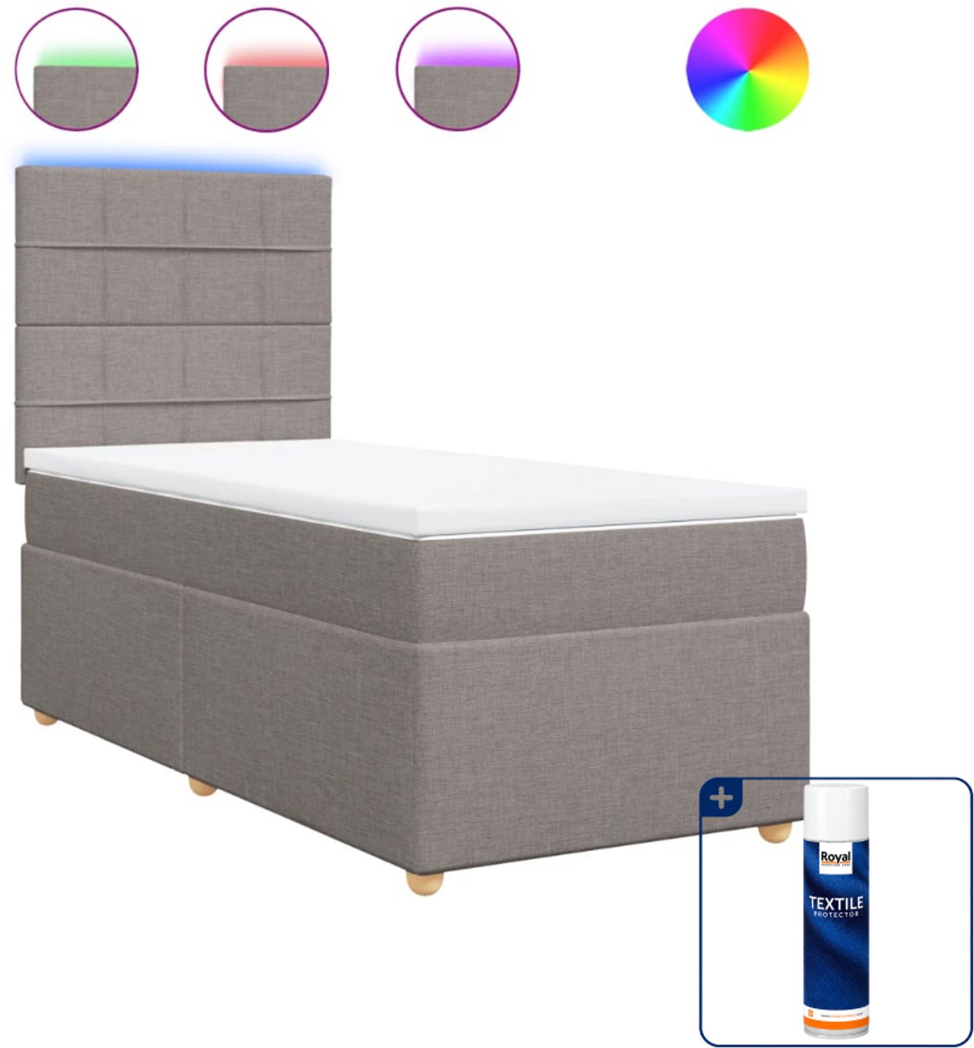 vidaXL boxspring met matras en LED - 100 x 200 cm - taupe - Inclusief textielbeschermer 500 ml