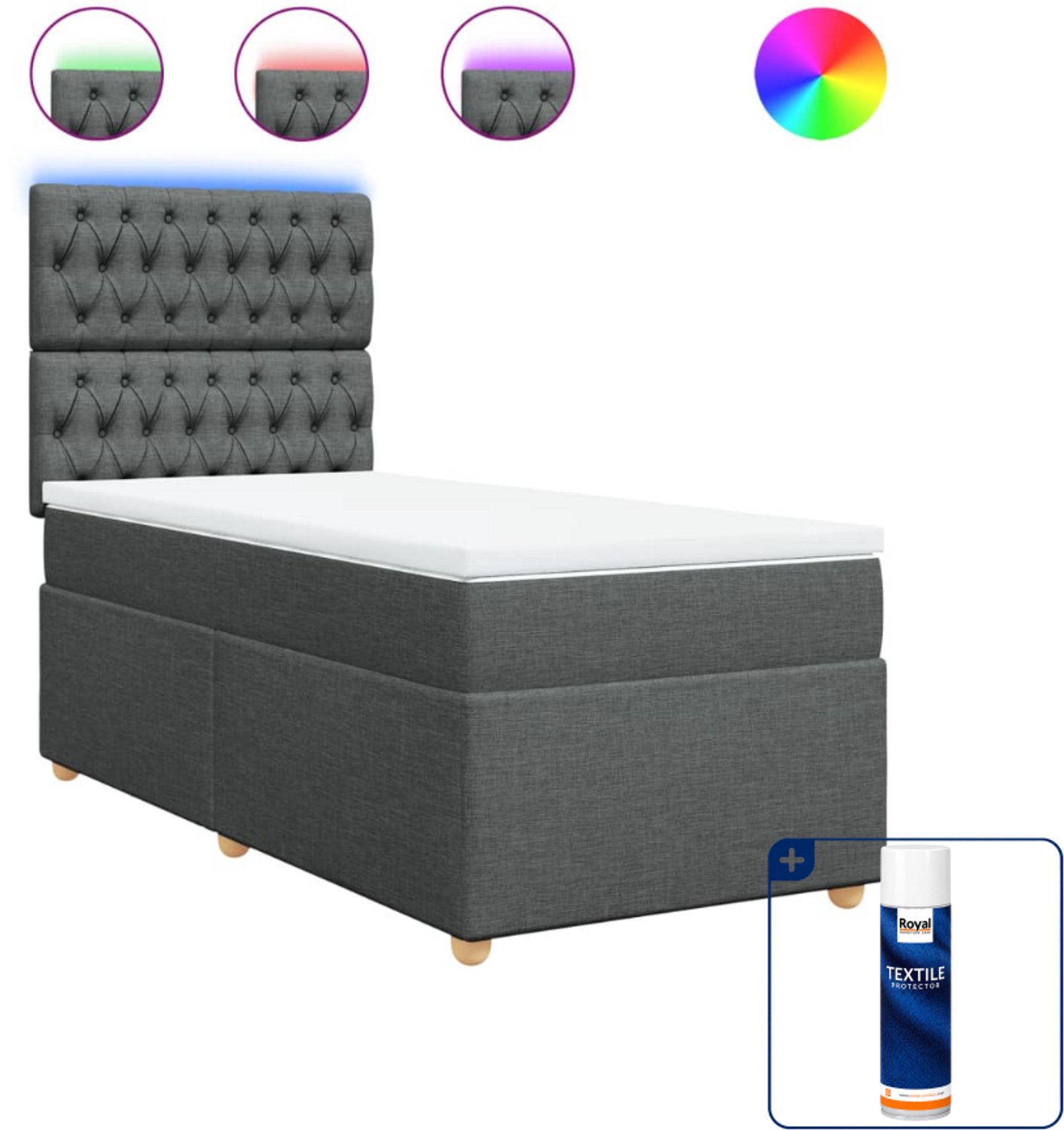 vidaXL Boxspring met matras - 100 x 200 cm - donkergrijs - Inclusief textielbeschermer 500 ml