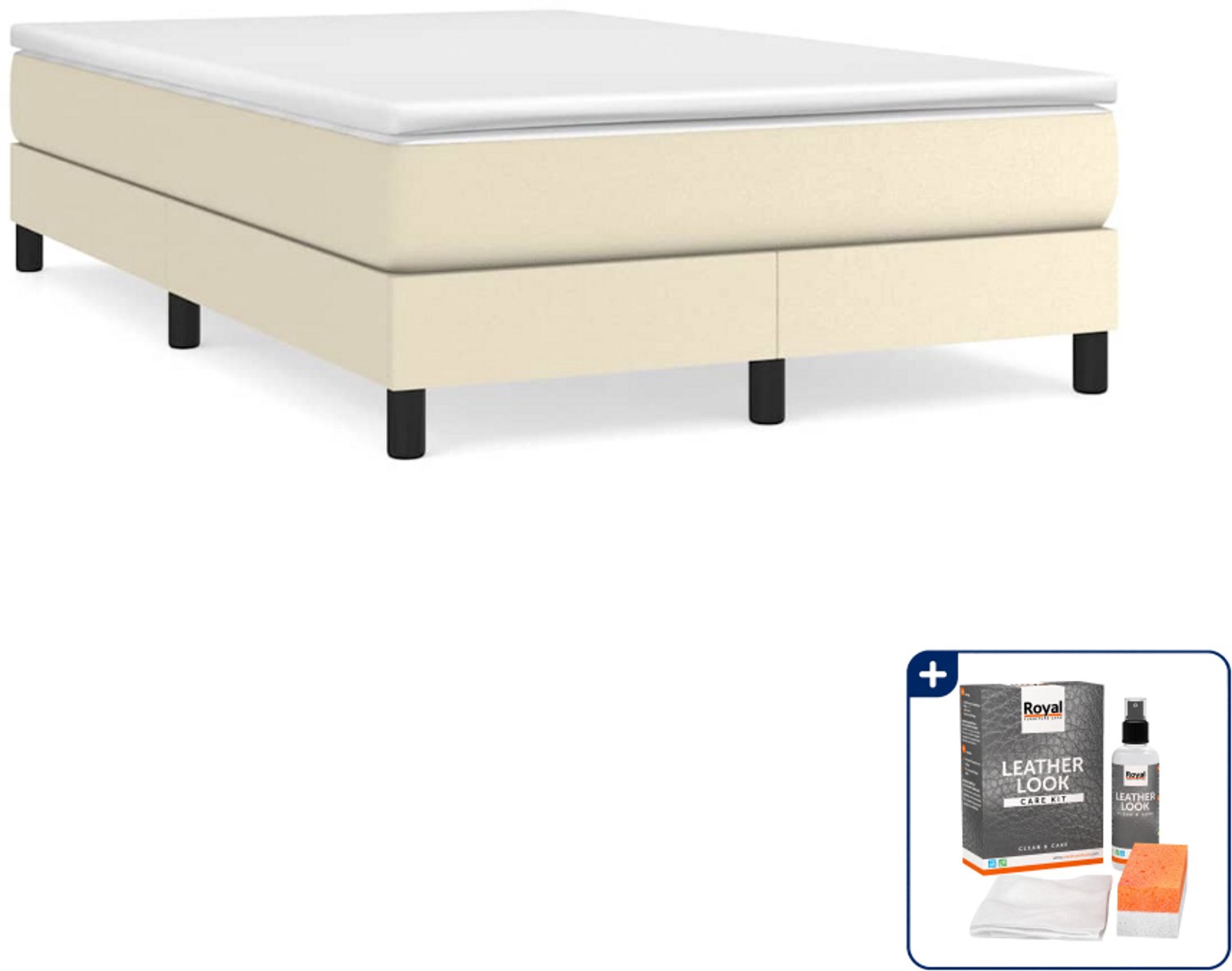 vidaXL boxspring met matras 120 x 200 cm - kunstleer - crème - Inclusief onderhoudsset voor kunstleer 150 ml