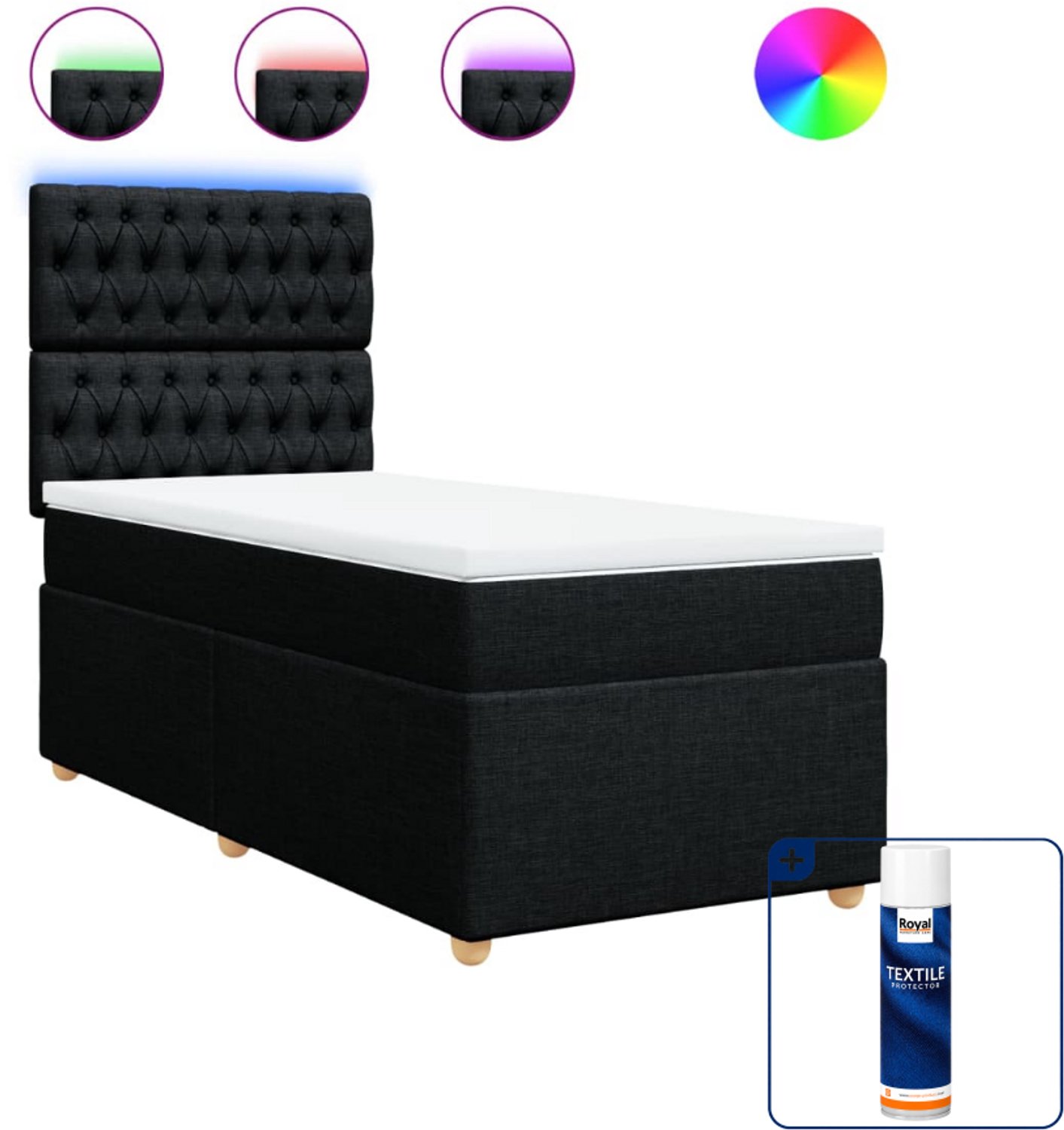 vidaXL boxspring met matras - 100 x 200 cm - stof - zwart - Inclusief textielbeschermer 500 ml
