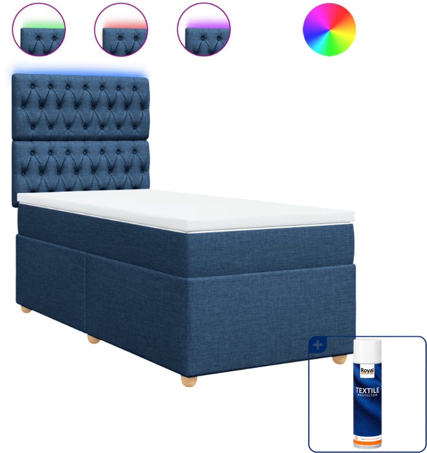 vidaXL boxspring met matras 100 x 200 cm - stof - blauw - Inclusief textielbeschermer 500 ml